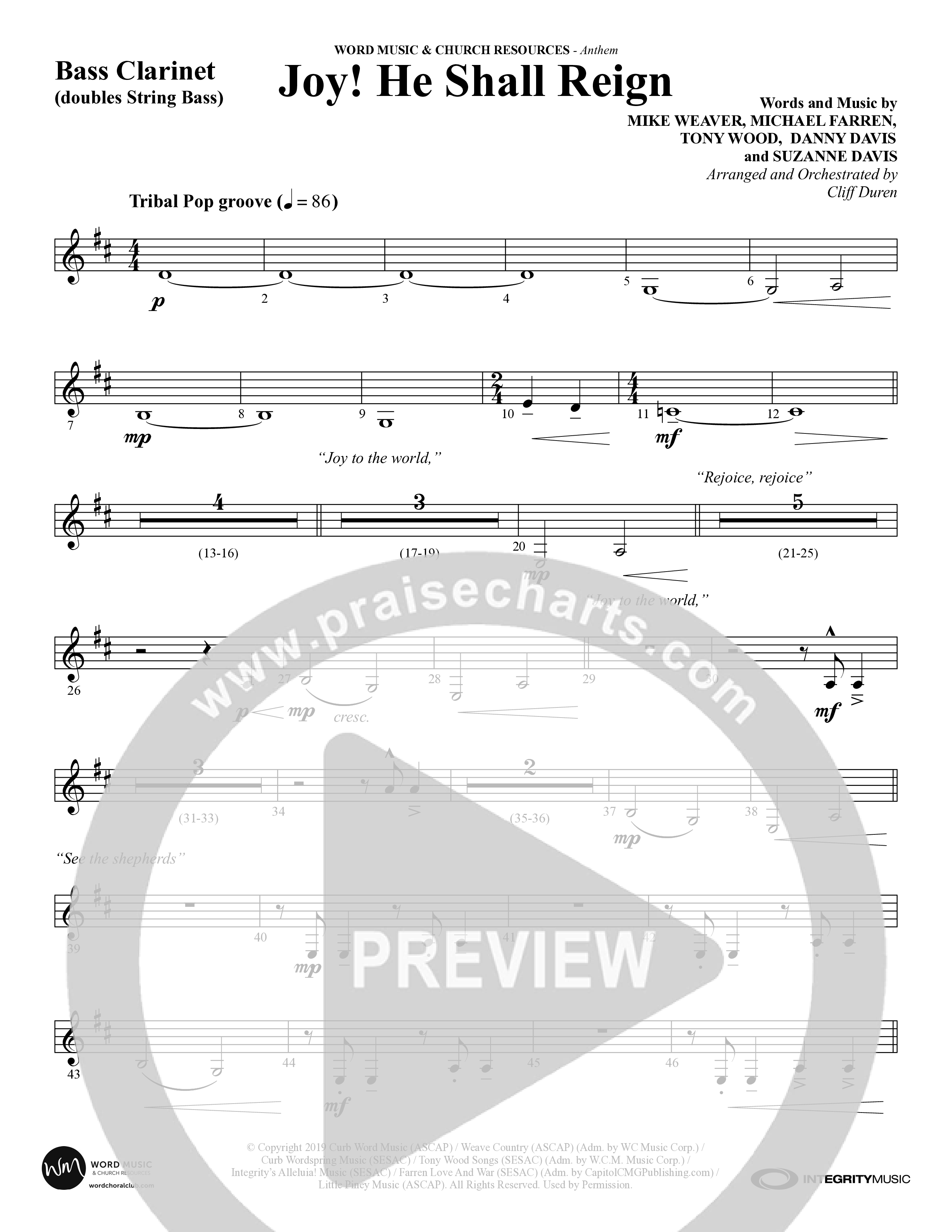 Joy He Shall Reign (Choral Anthem SATB) Bass Clarinet (Word Music Choral / Arr. Cliff Duren)