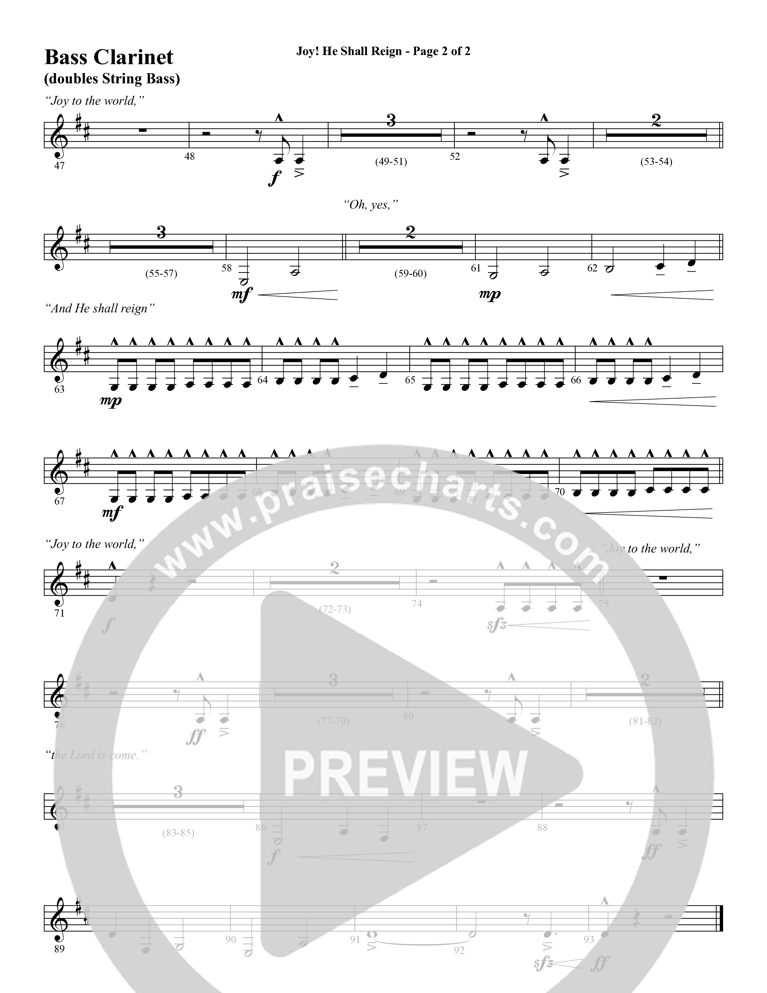 Joy He Shall Reign (Choral Anthem SATB) Bass Clarinet (Word Music Choral / Arr. Cliff Duren)