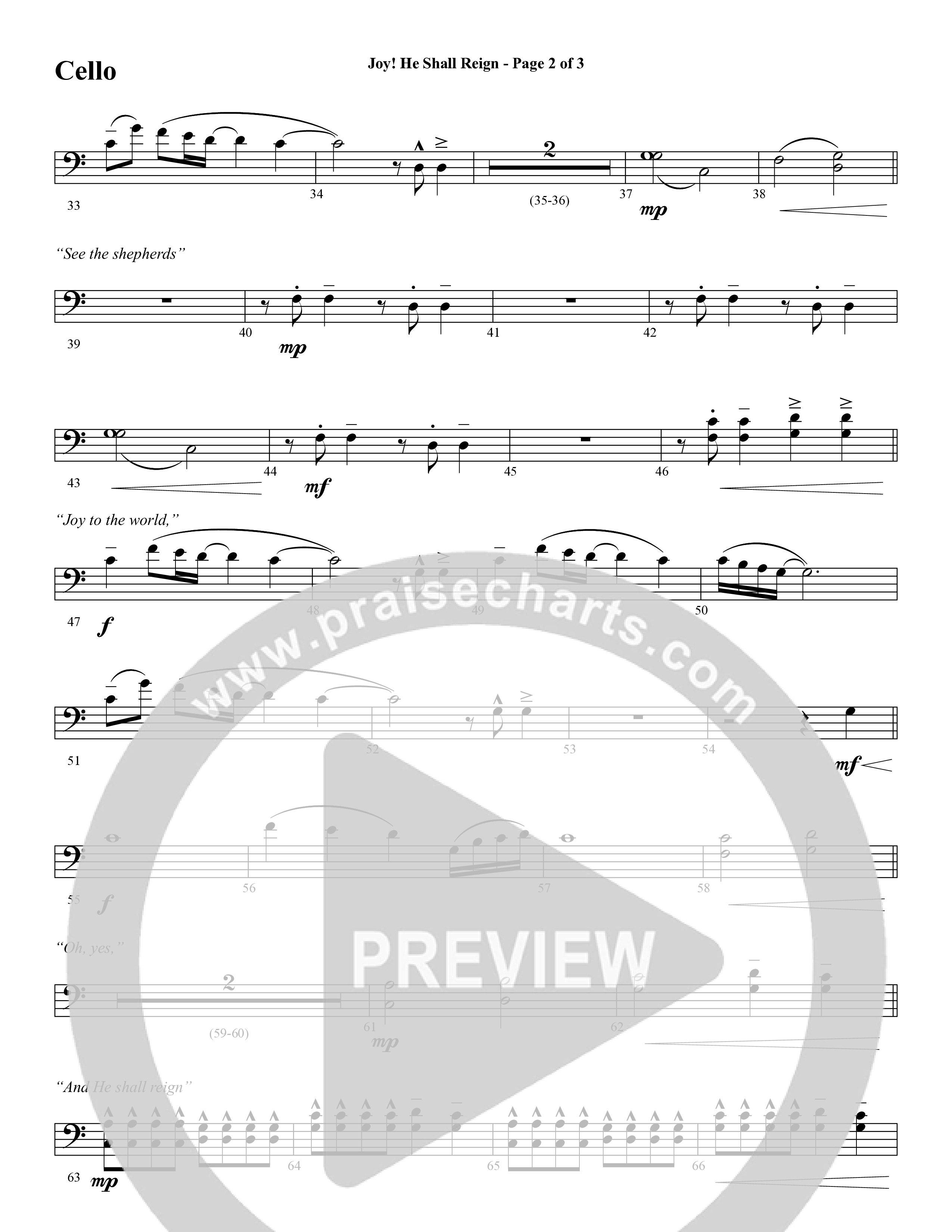 Joy He Shall Reign (Choral Anthem SATB) Cello (Word Music Choral / Arr. Cliff Duren)