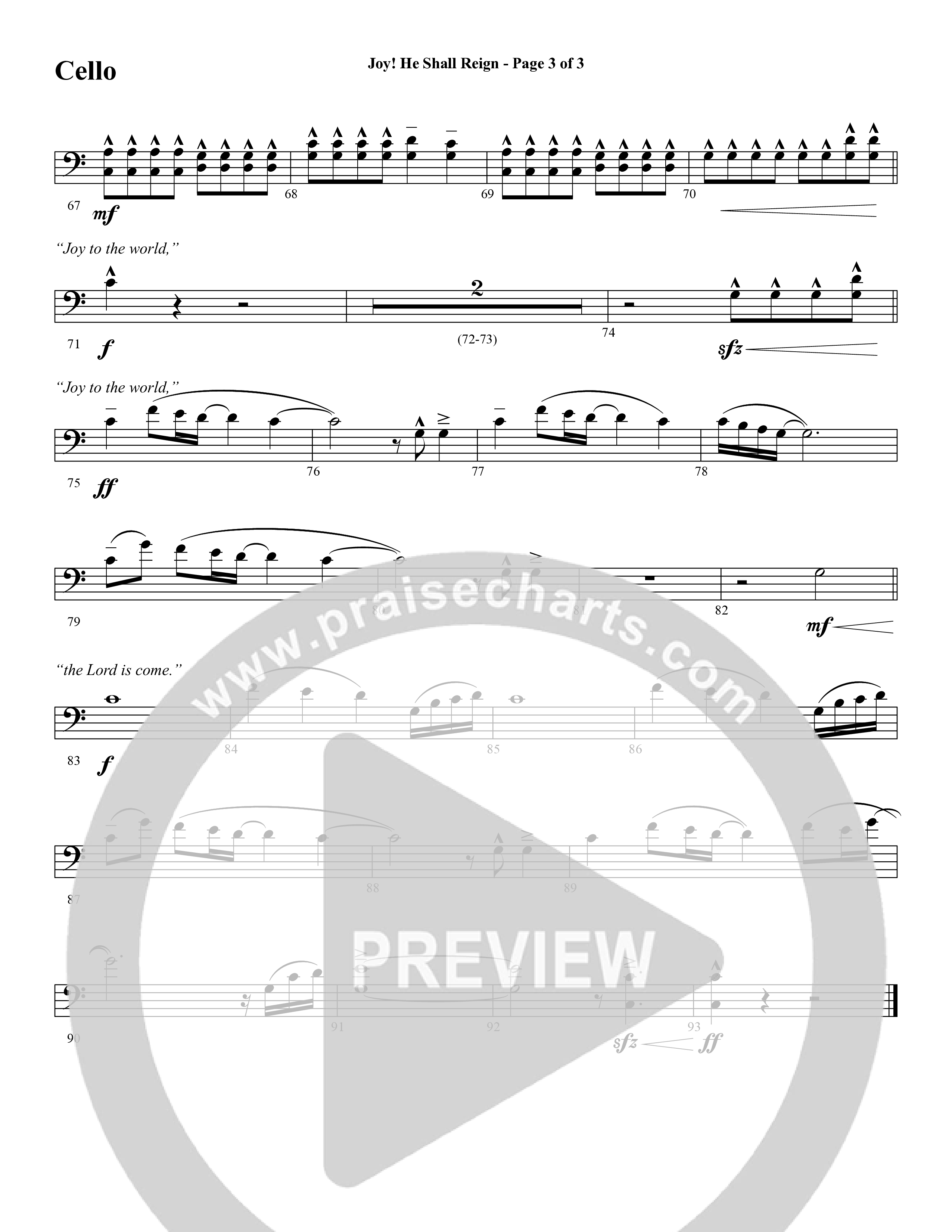Joy He Shall Reign (Choral Anthem SATB) Cello (Word Music Choral / Arr. Cliff Duren)