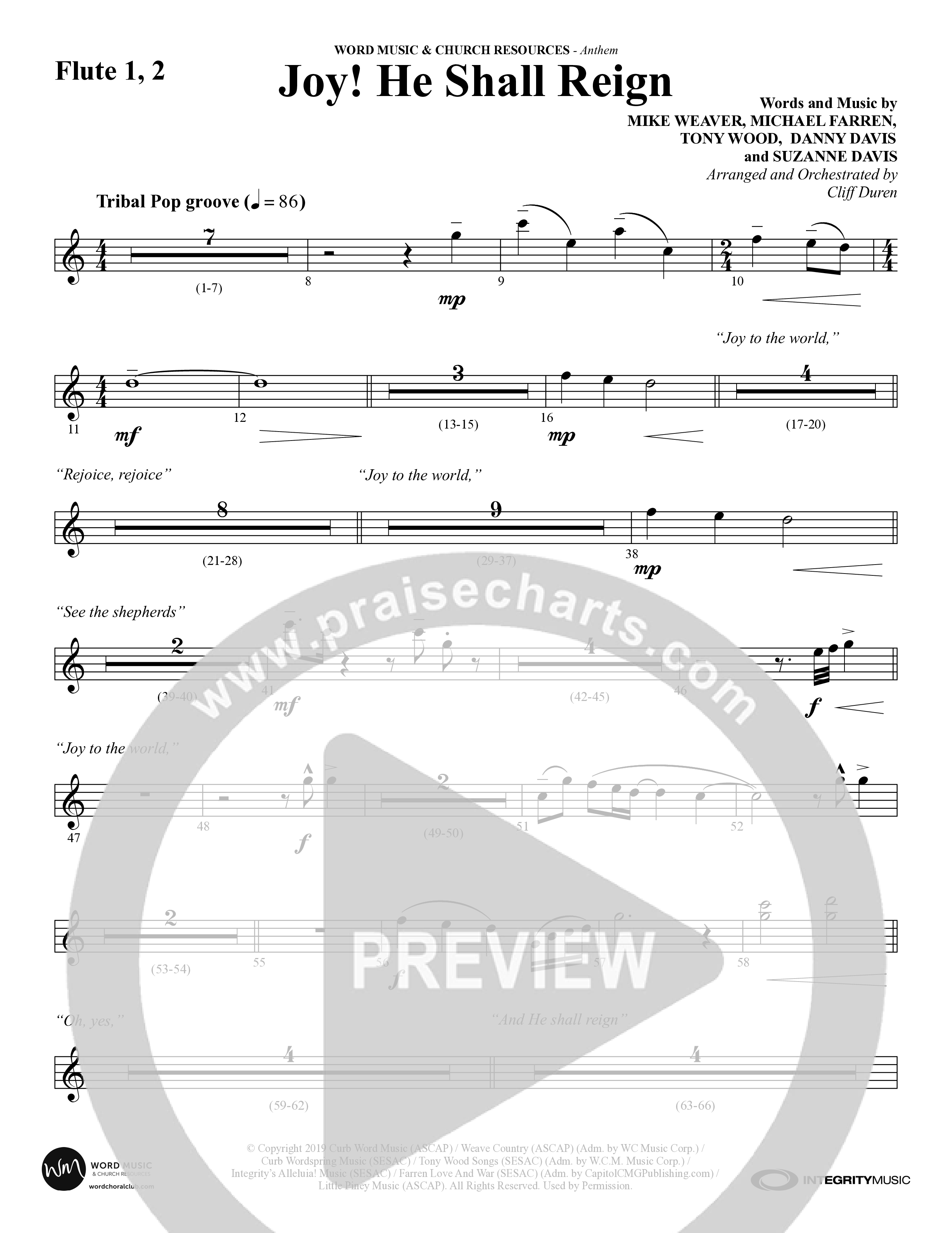 Joy He Shall Reign (Choral Anthem SATB) Flute 1/2 (Word Music Choral / Arr. Cliff Duren)