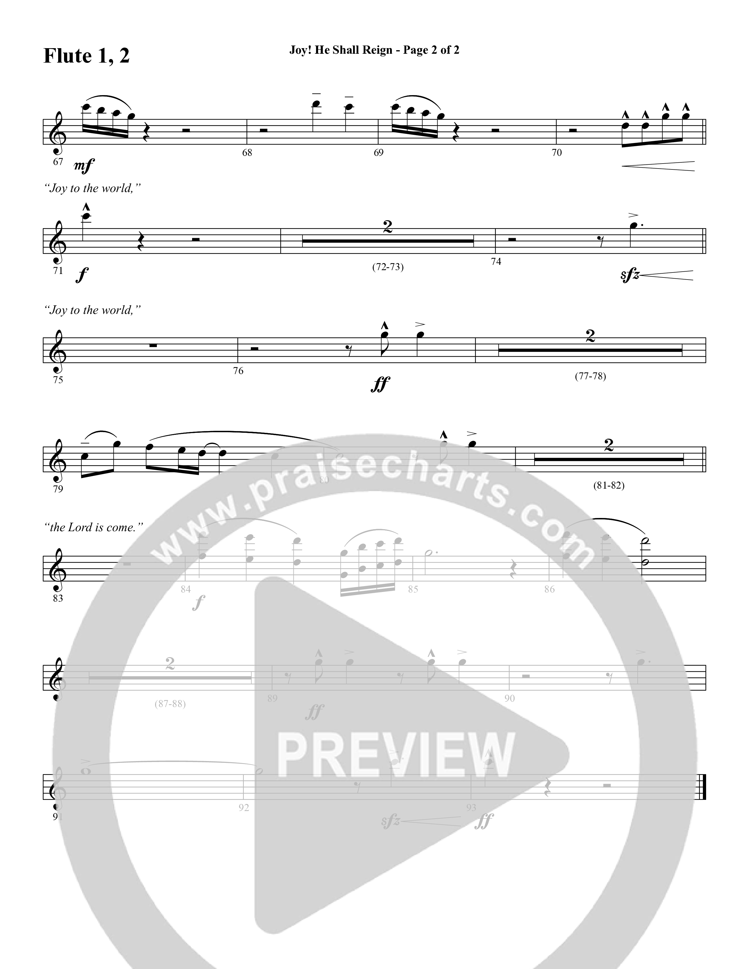 Joy He Shall Reign (Choral Anthem SATB) Flute 1/2 (Word Music Choral / Arr. Cliff Duren)