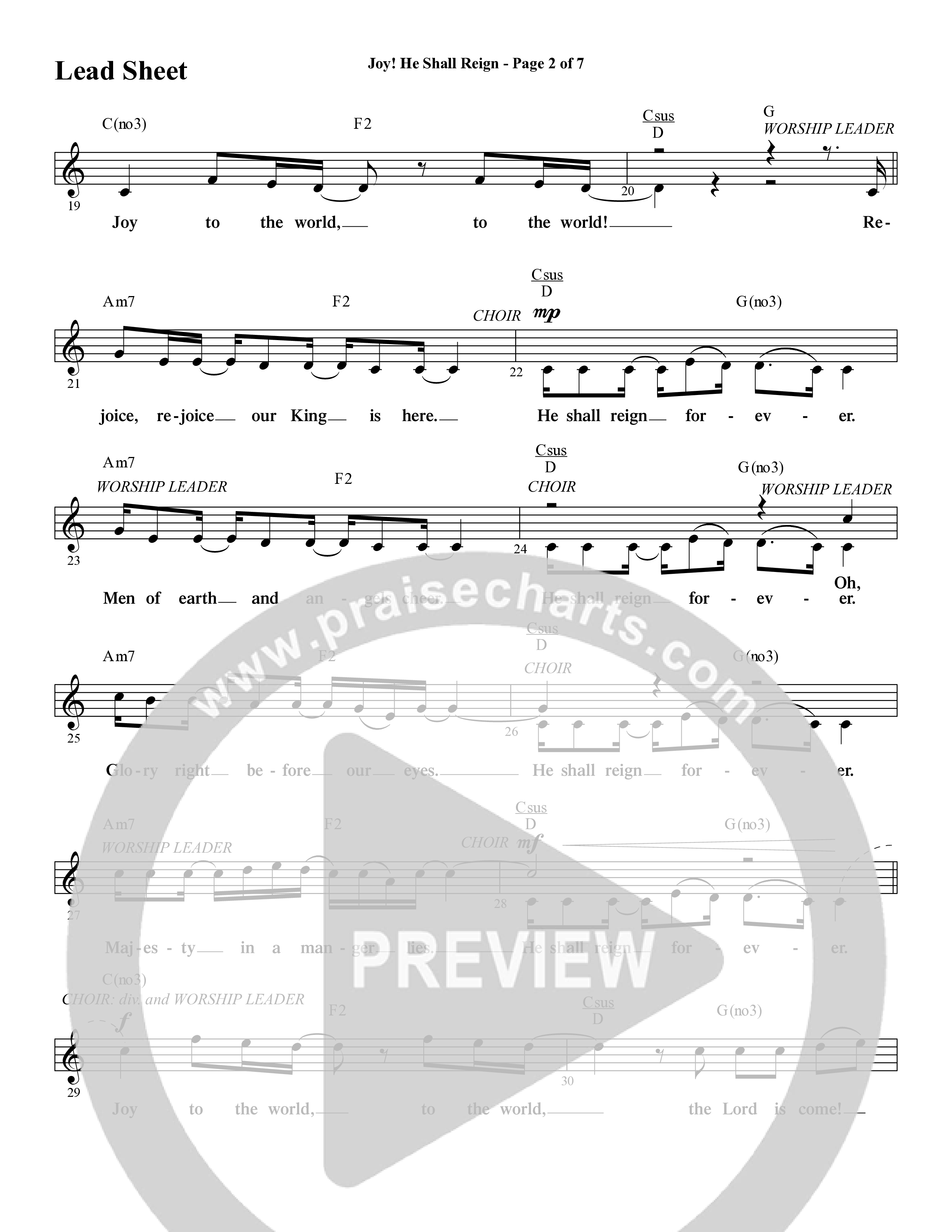 Joy He Shall Reign (Choral Anthem SATB) Lead Sheet (Melody) (Word Music Choral / Arr. Cliff Duren)