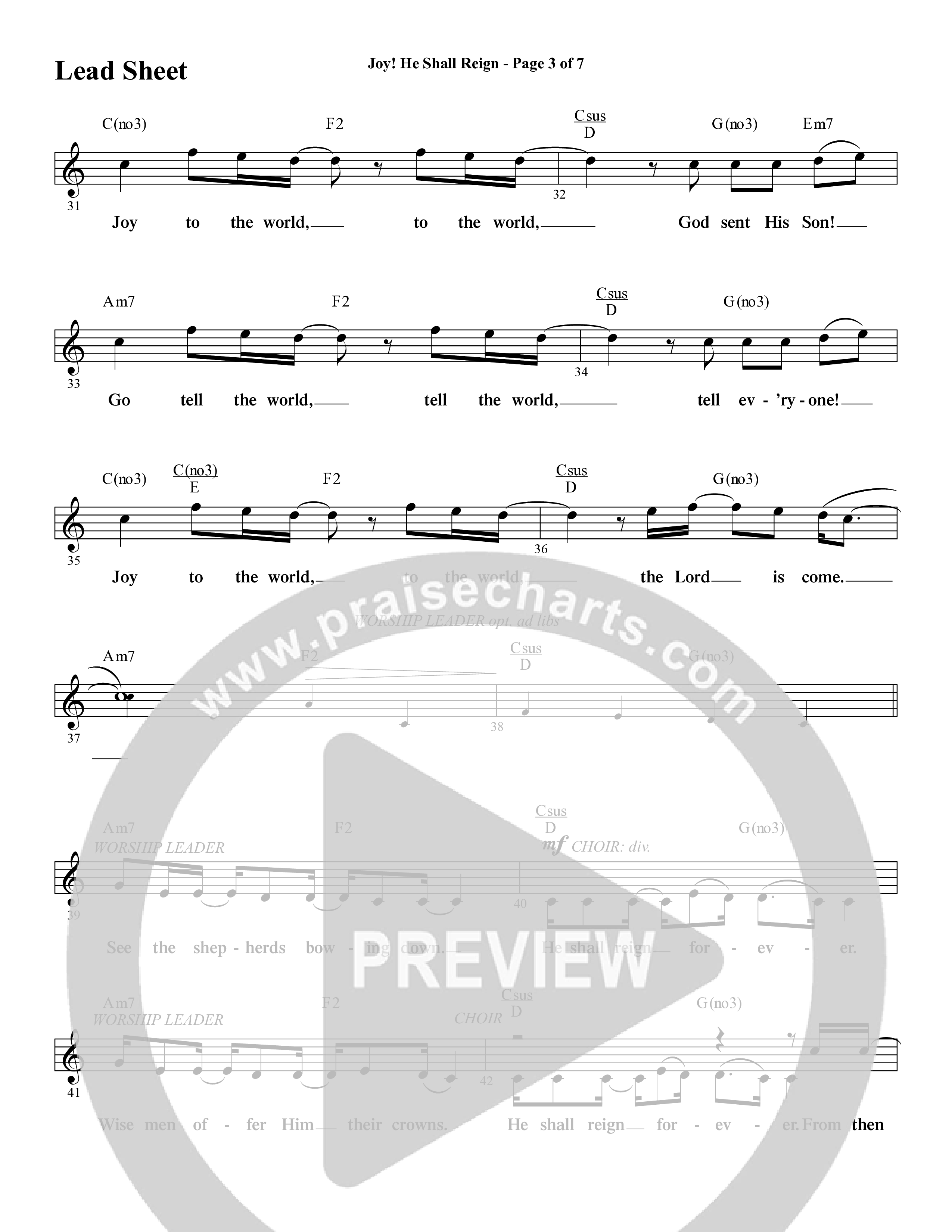 Joy He Shall Reign (Choral Anthem SATB) Lead Sheet (Melody) (Word Music Choral / Arr. Cliff Duren)