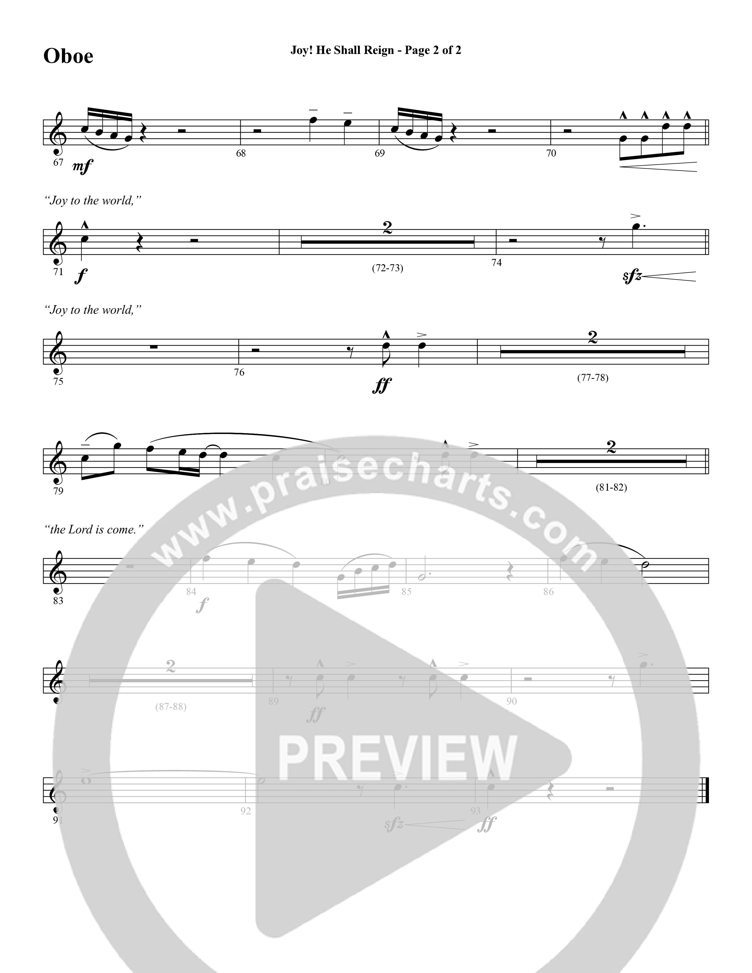 Joy He Shall Reign (Choral Anthem SATB) Oboe (Word Music Choral / Arr. Cliff Duren)