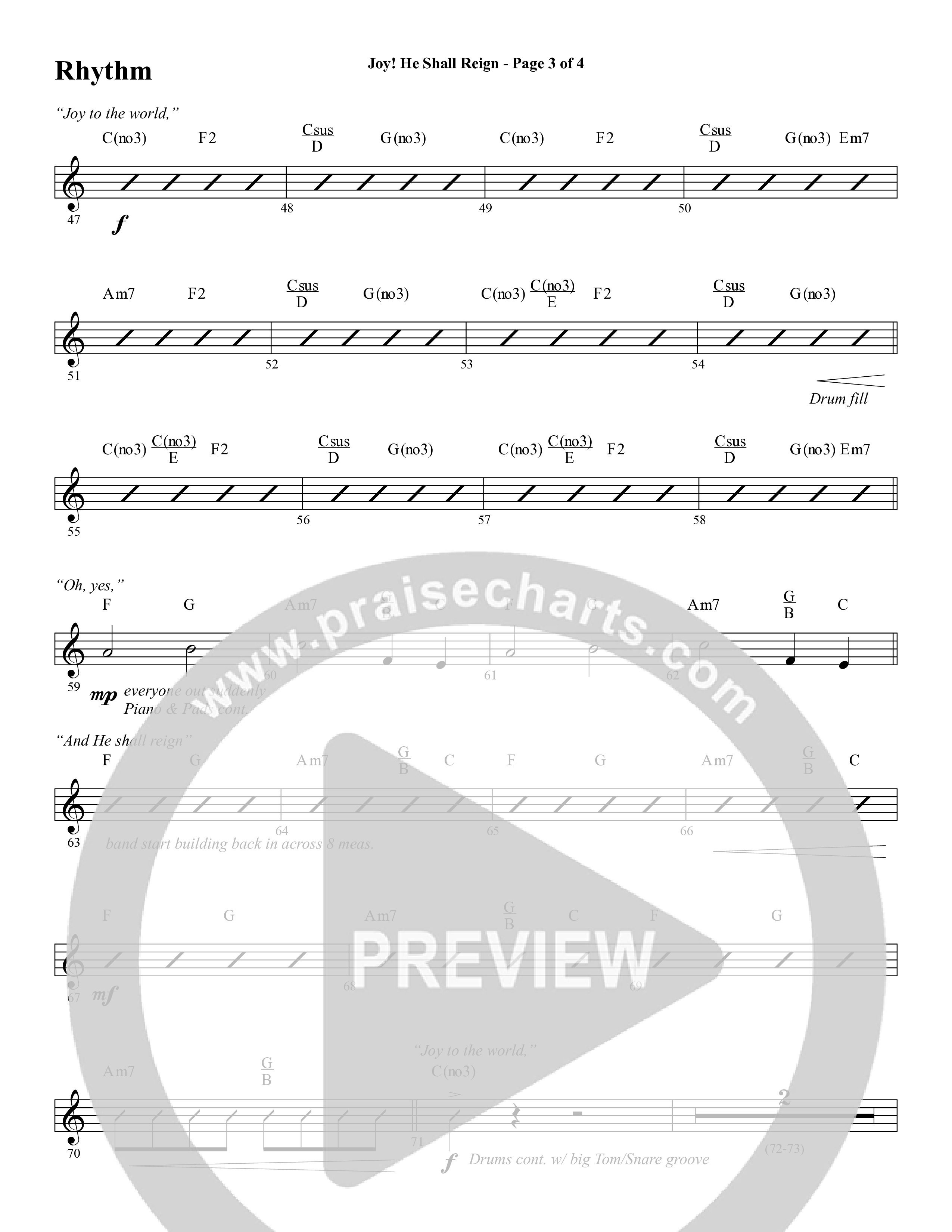 Joy He Shall Reign (Choral Anthem SATB) Rhythm Chart (Word Music Choral / Arr. Cliff Duren)