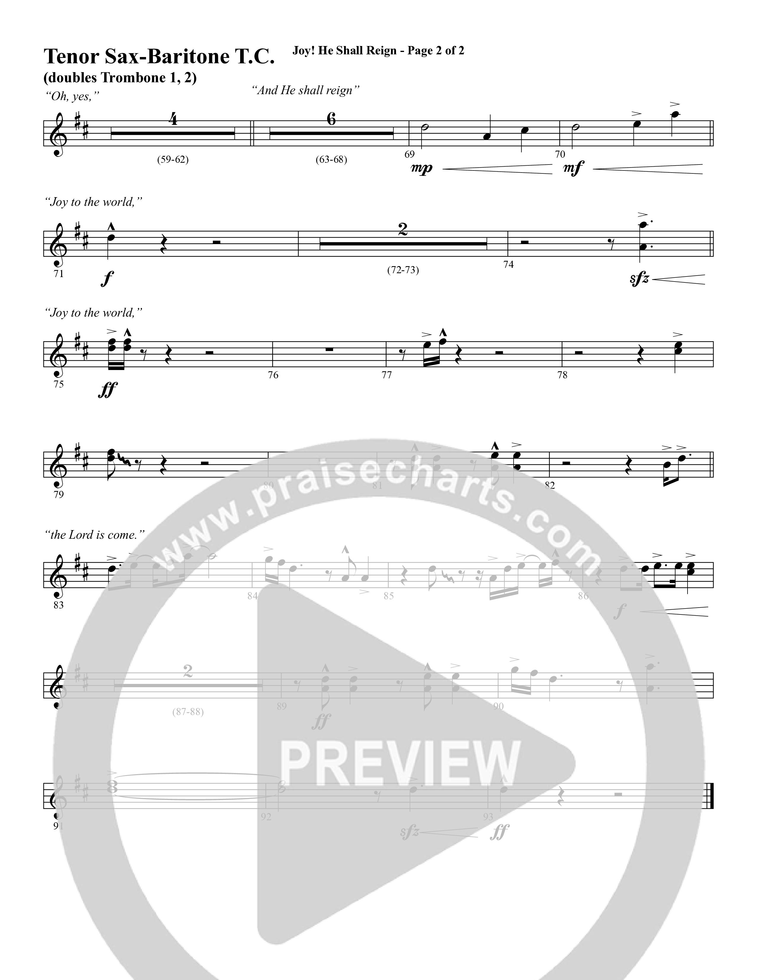 Joy He Shall Reign (Choral Anthem SATB) Tenor Sax/Baritone T.C. (Word Music Choral / Arr. Cliff Duren)