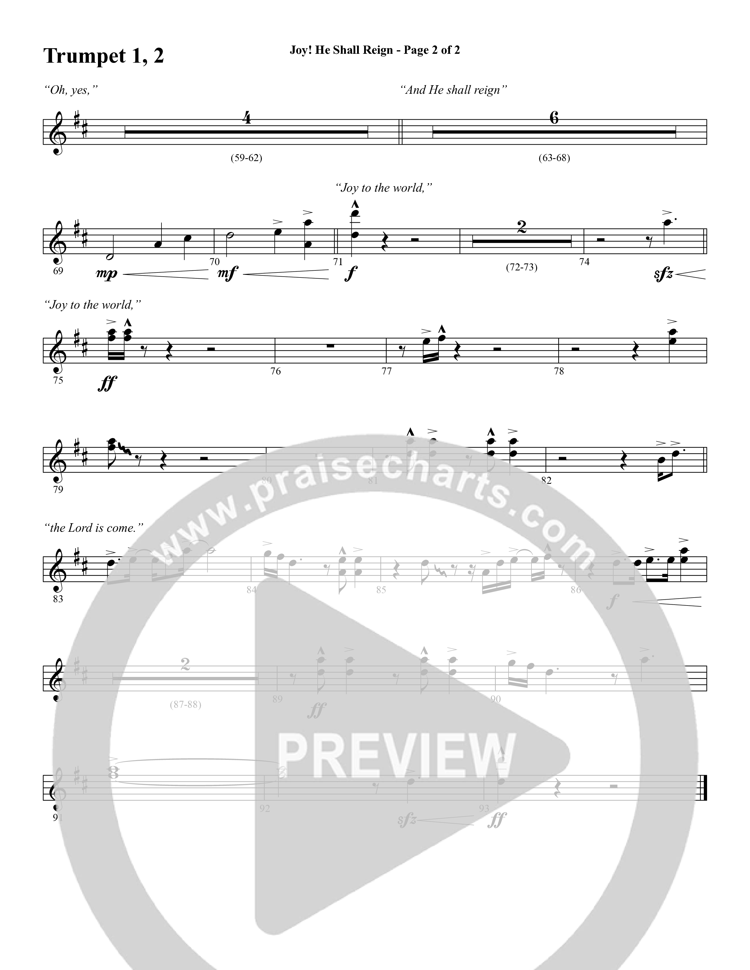 Joy He Shall Reign (Choral Anthem SATB) Trumpet 1,2 (Word Music Choral / Arr. Cliff Duren)