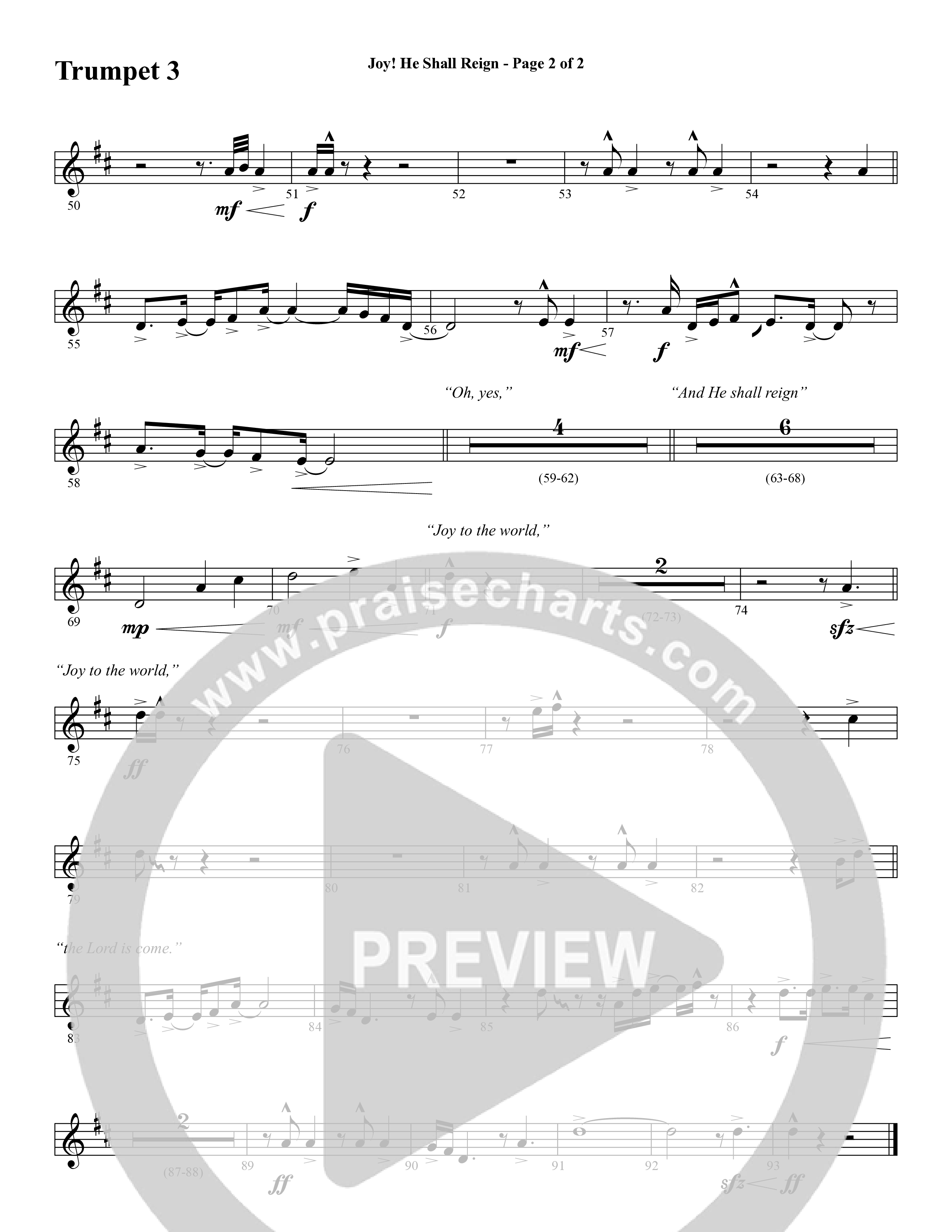 Joy He Shall Reign (Choral Anthem SATB) Trumpet 3 (Word Music Choral / Arr. Cliff Duren)