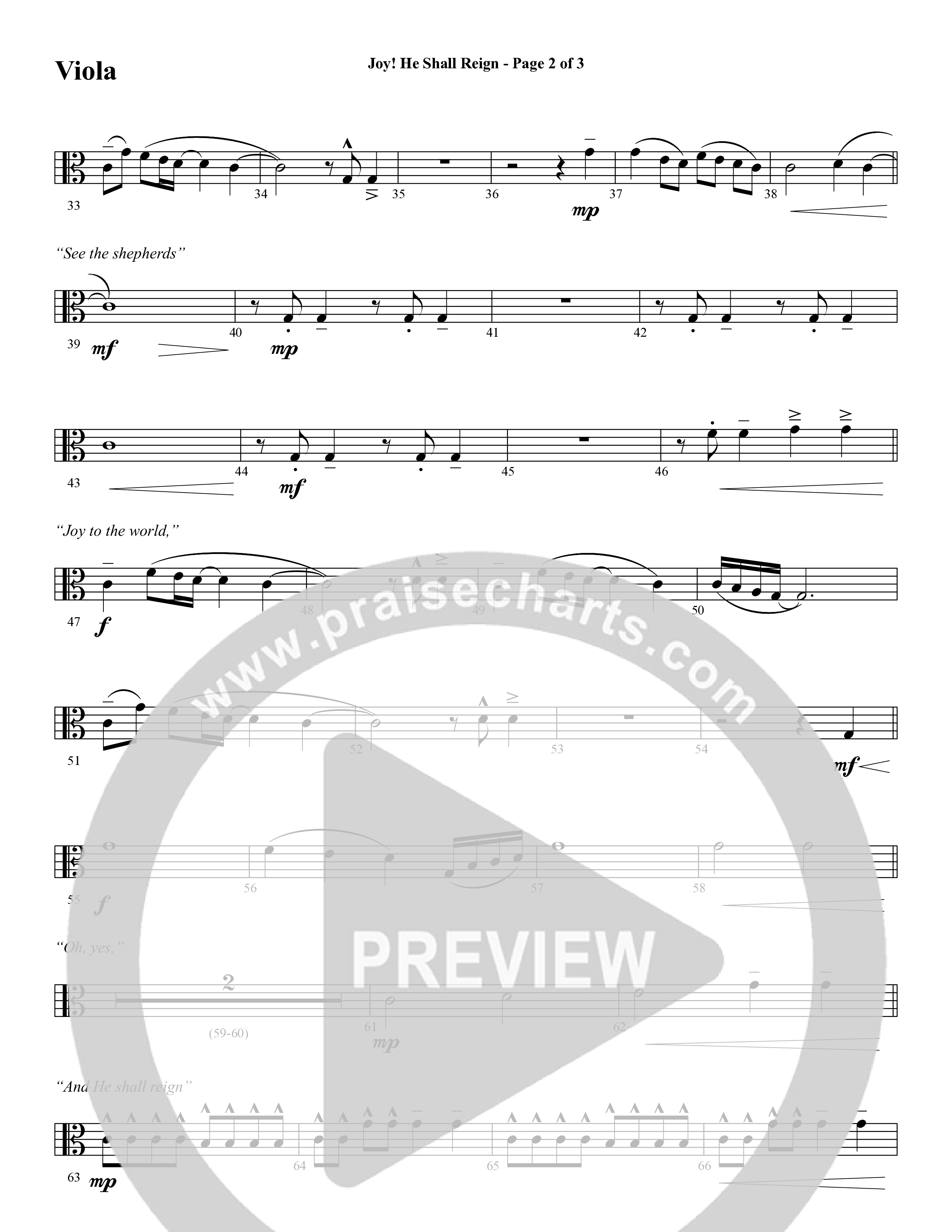 Joy He Shall Reign (Choral Anthem SATB) Viola (Word Music Choral / Arr. Cliff Duren)