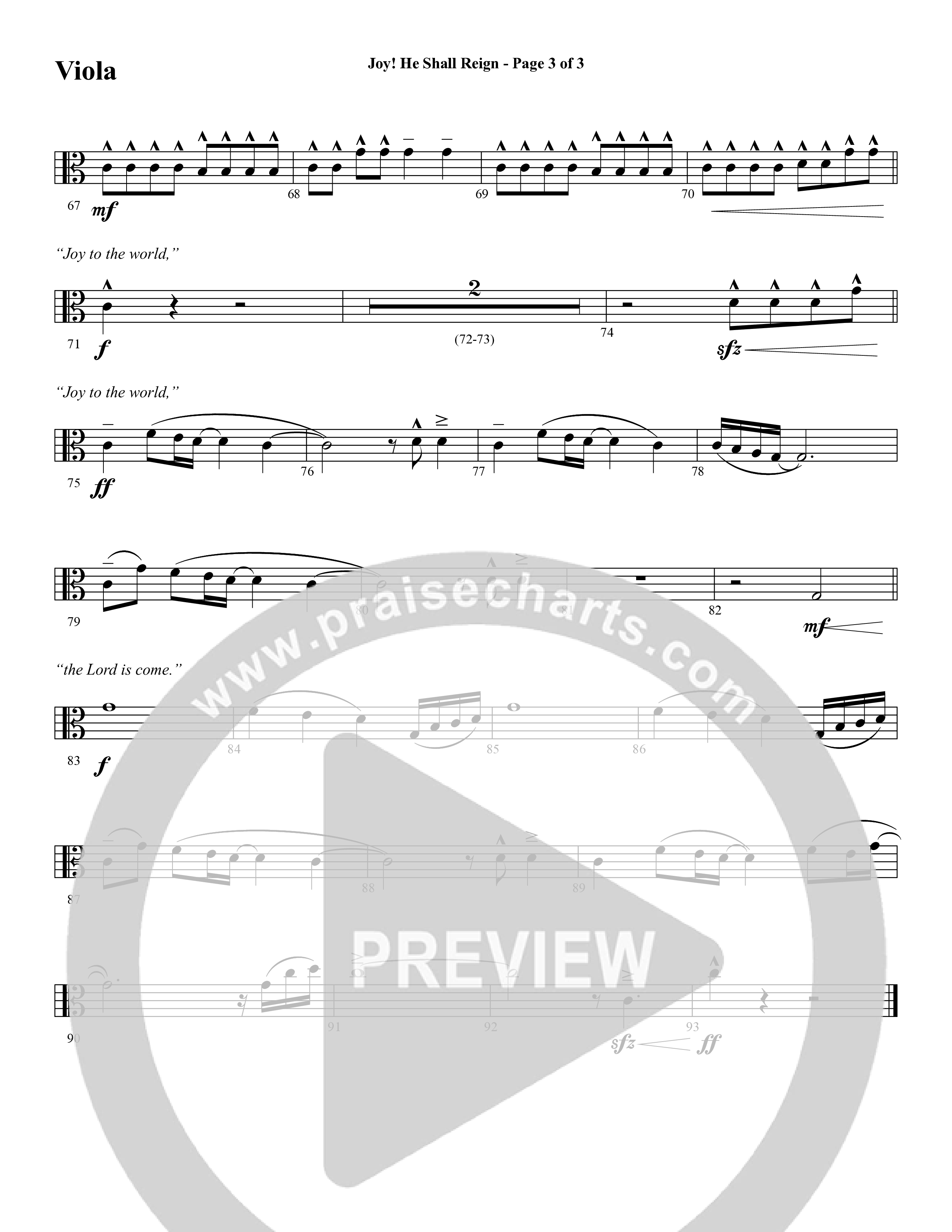 Joy He Shall Reign (Choral Anthem SATB) Viola (Word Music Choral / Arr. Cliff Duren)