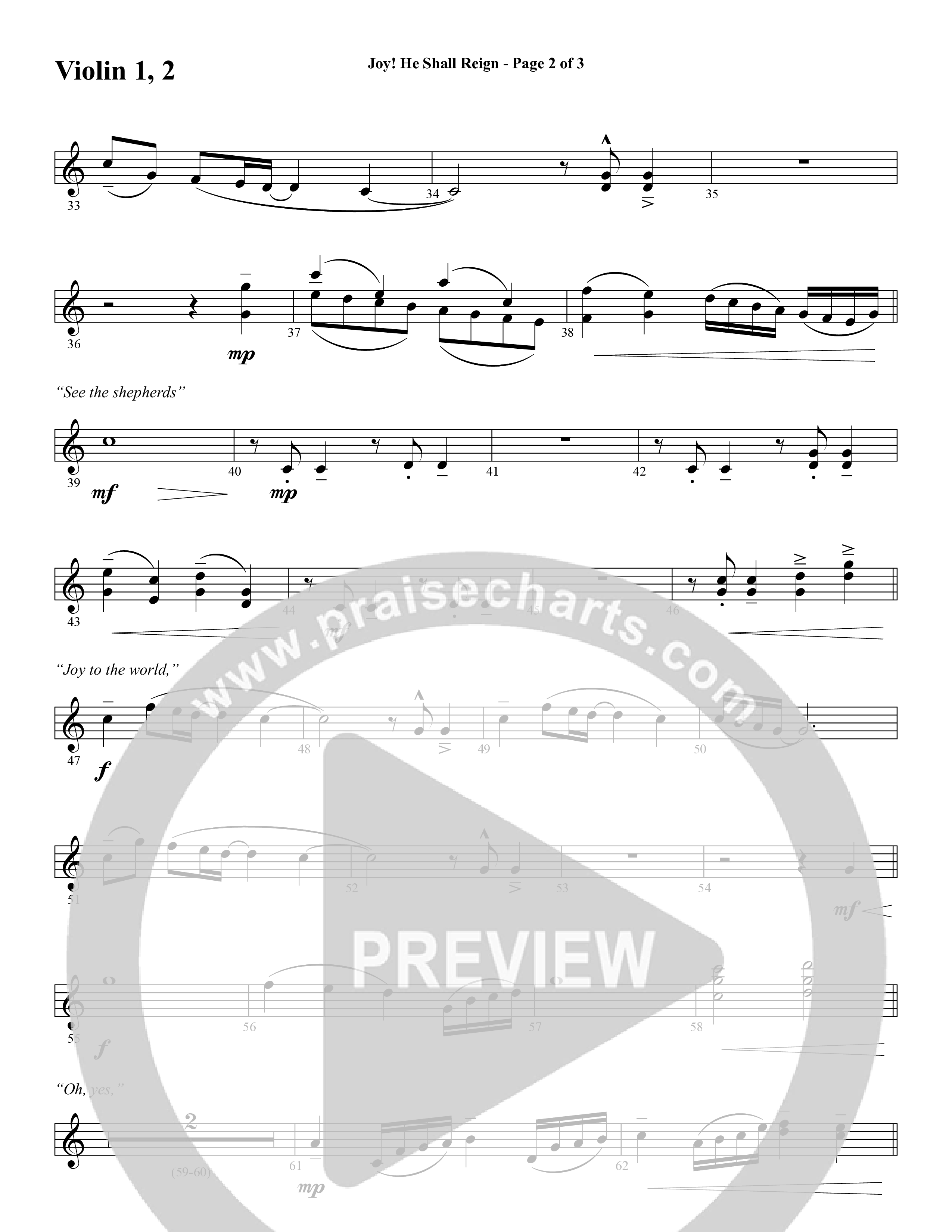 Joy He Shall Reign (Choral Anthem SATB) Violin 1/2 (Word Music Choral / Arr. Cliff Duren)