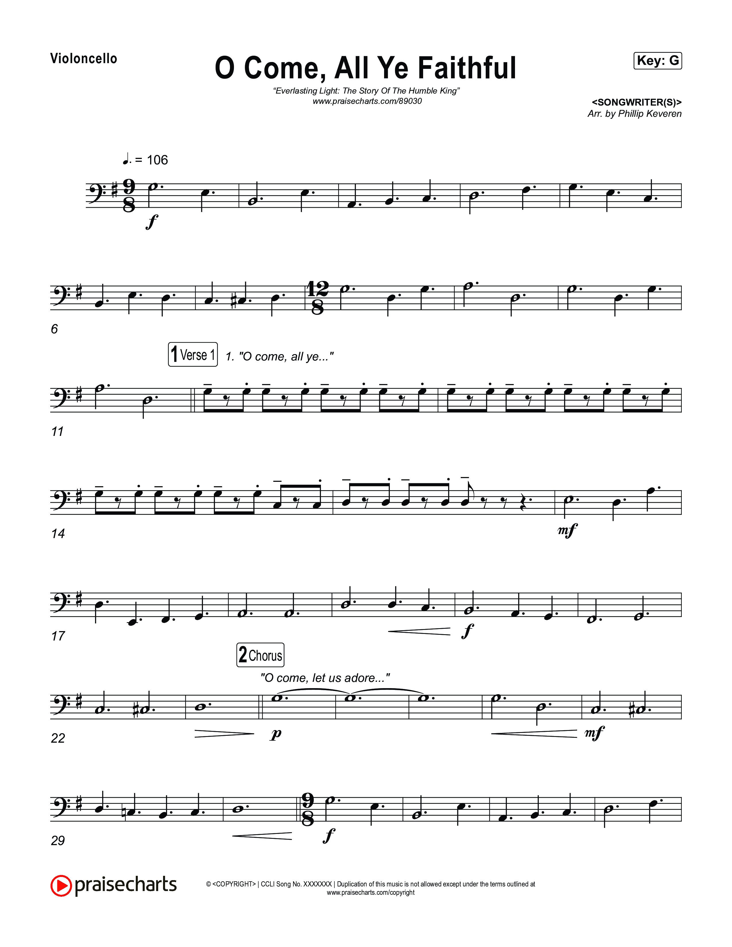 O Come All Ye Faithful Violincello (Museum Of The Bible / Arr. Phillip Keveren)