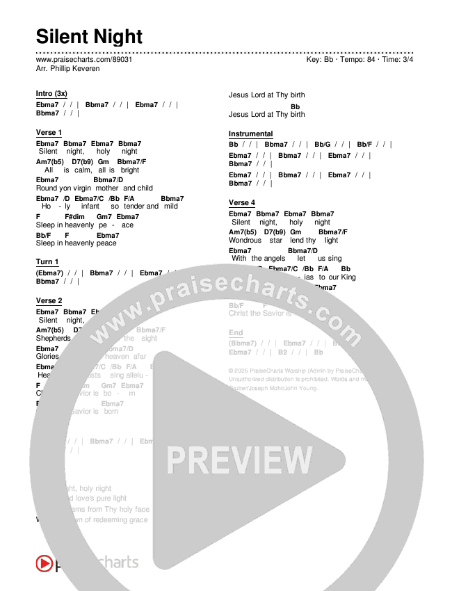 Silent Night Chords & Lyrics (Museum Of The Bible / Arr. Phillip Keveren)