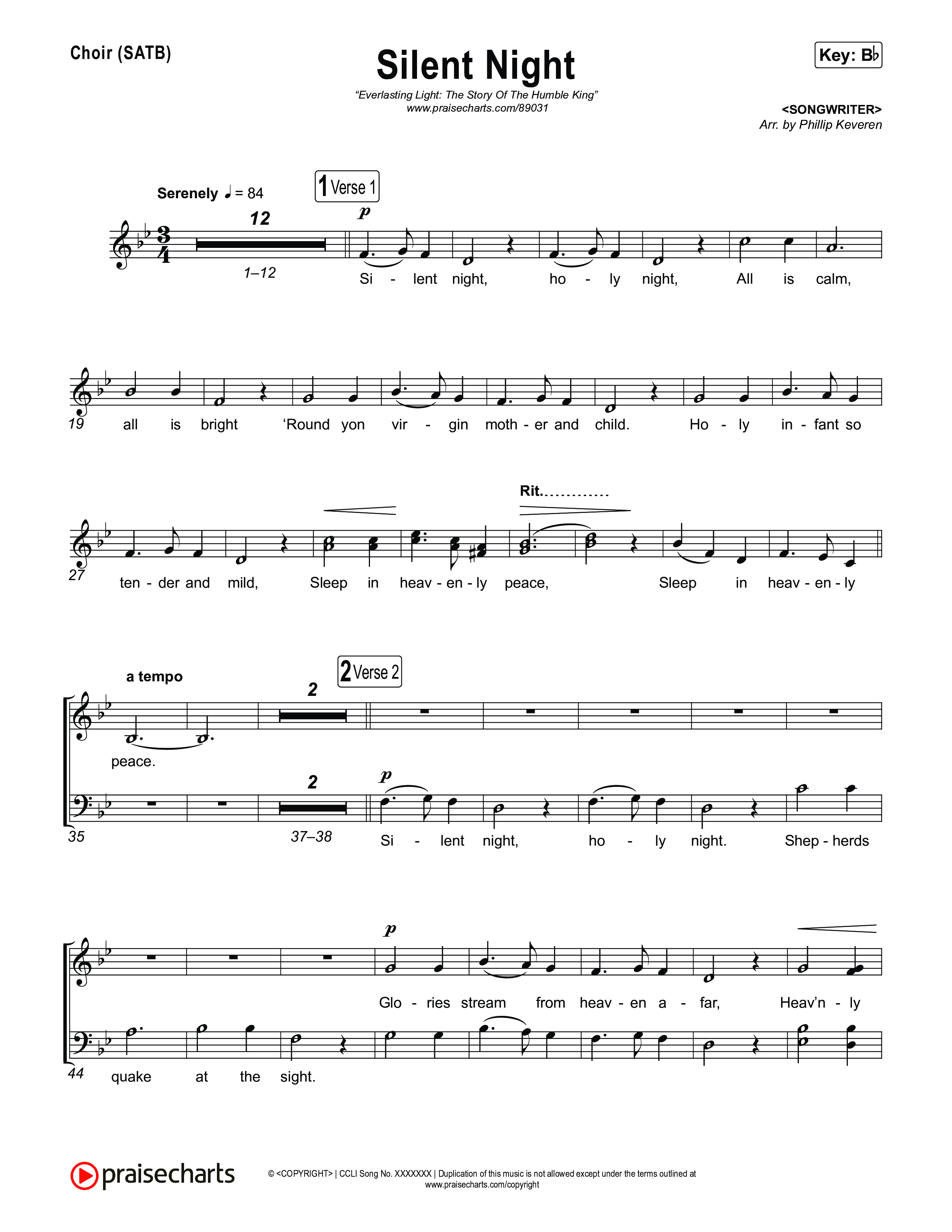 Silent Night Choir Sheet (SATB) (Museum Of The Bible / Arr. Phillip Keveren)