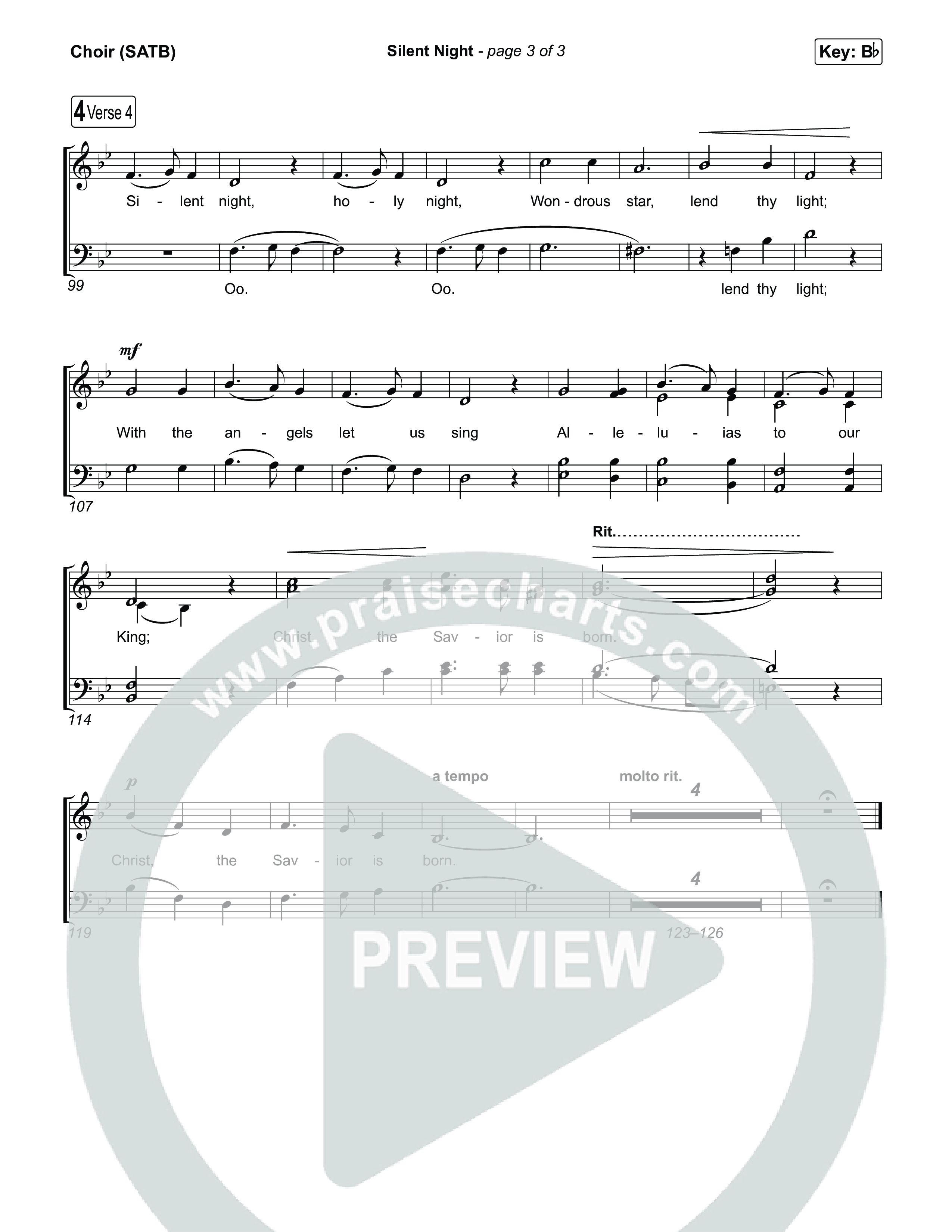 Silent Night Choir Sheet (SATB) (Museum Of The Bible / Arr. Phillip Keveren)