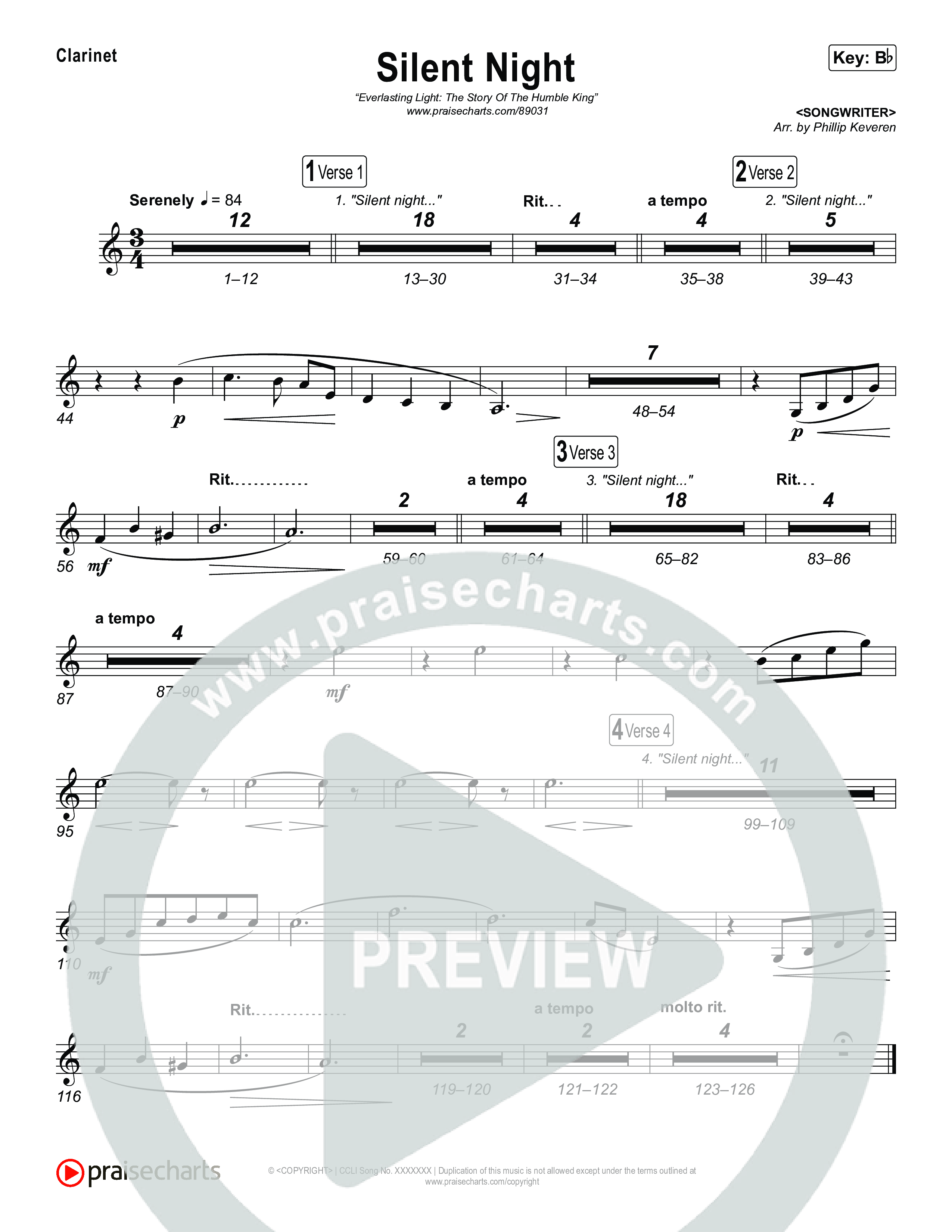 Silent Night Clarinet 1,2 (Museum Of The Bible / Arr. Phillip Keveren)