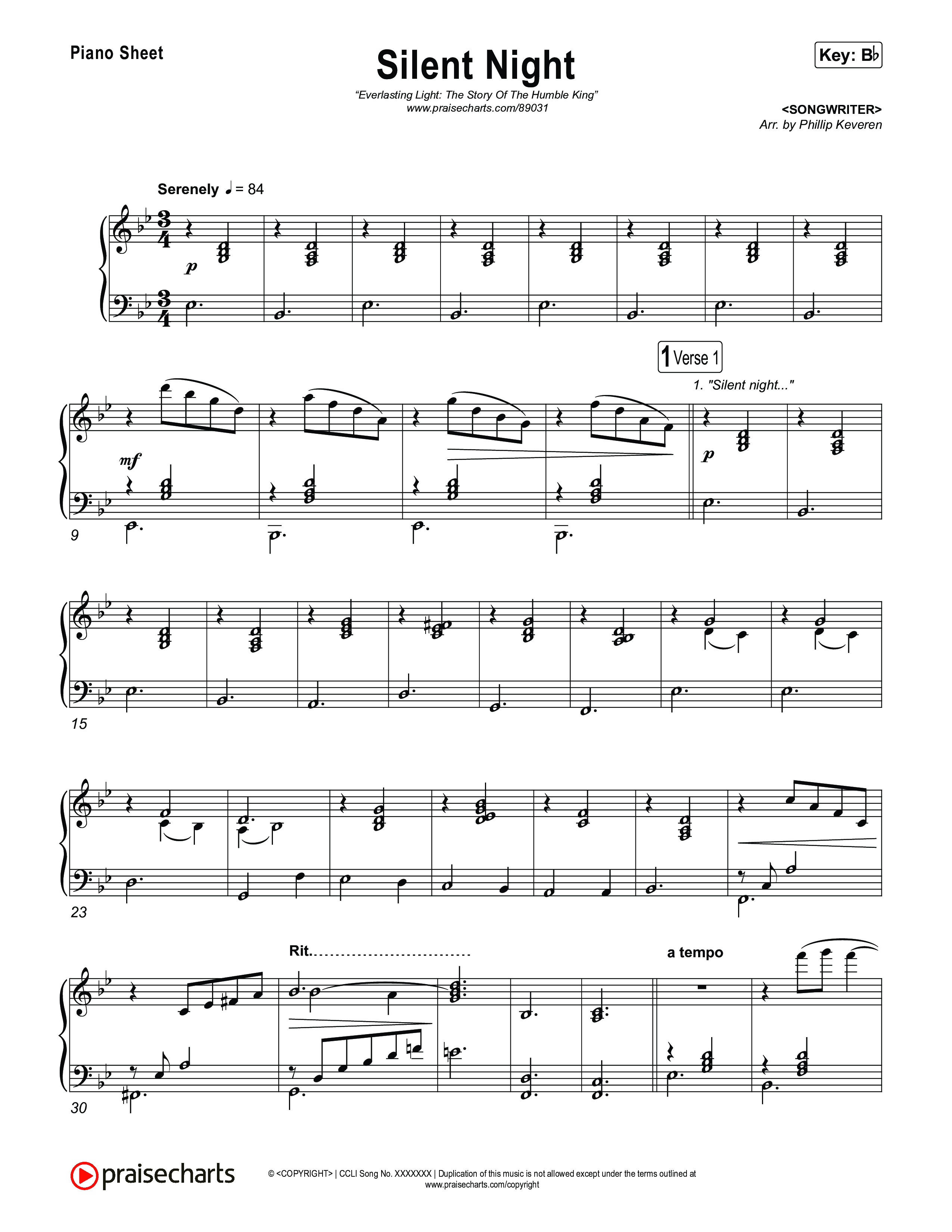 Silent Night Piano Sheet (Museum Of The Bible / Arr. Phillip Keveren)
