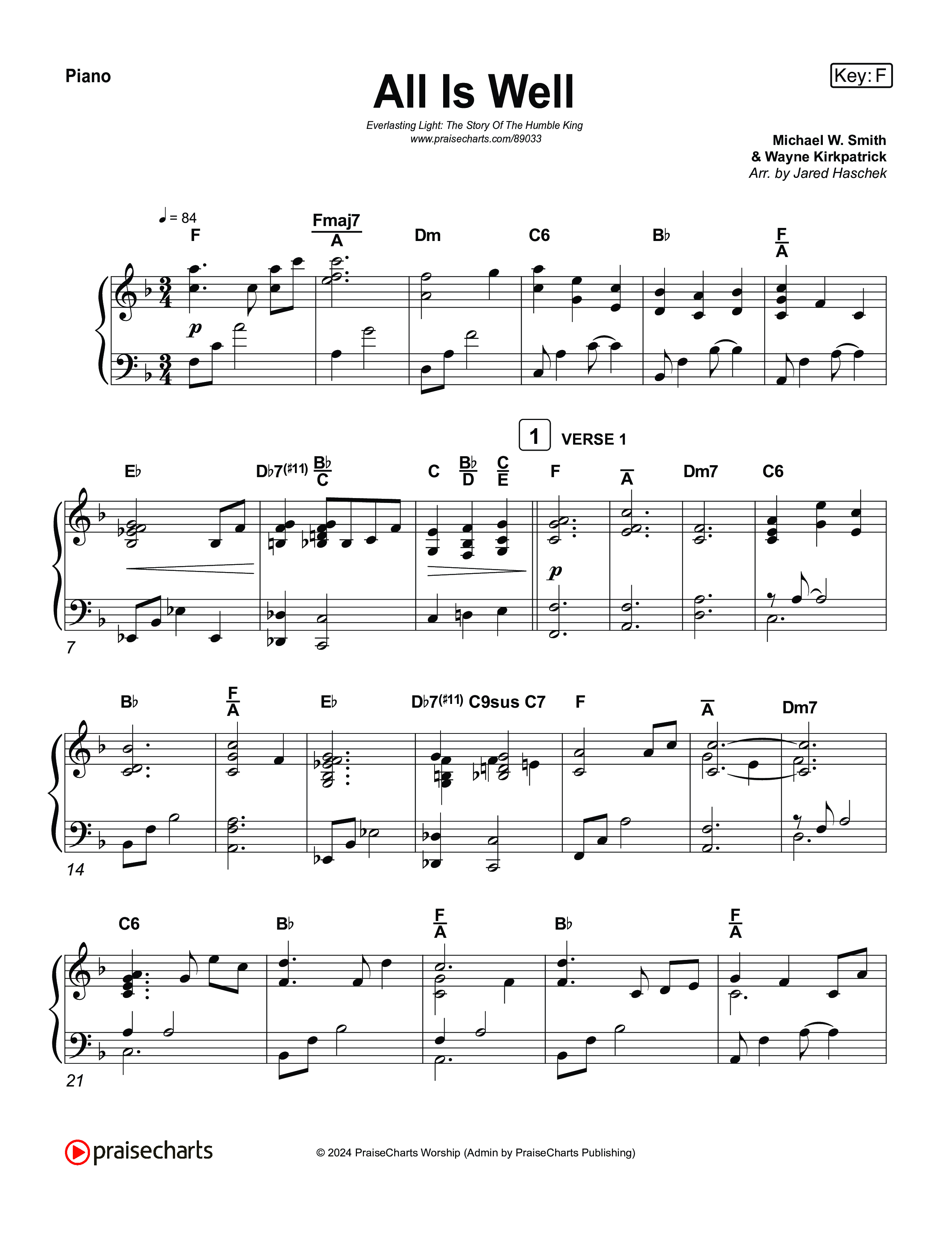 All Is Well Piano Sheet (Museum Of The Bible / Arr. Jared Haschek)