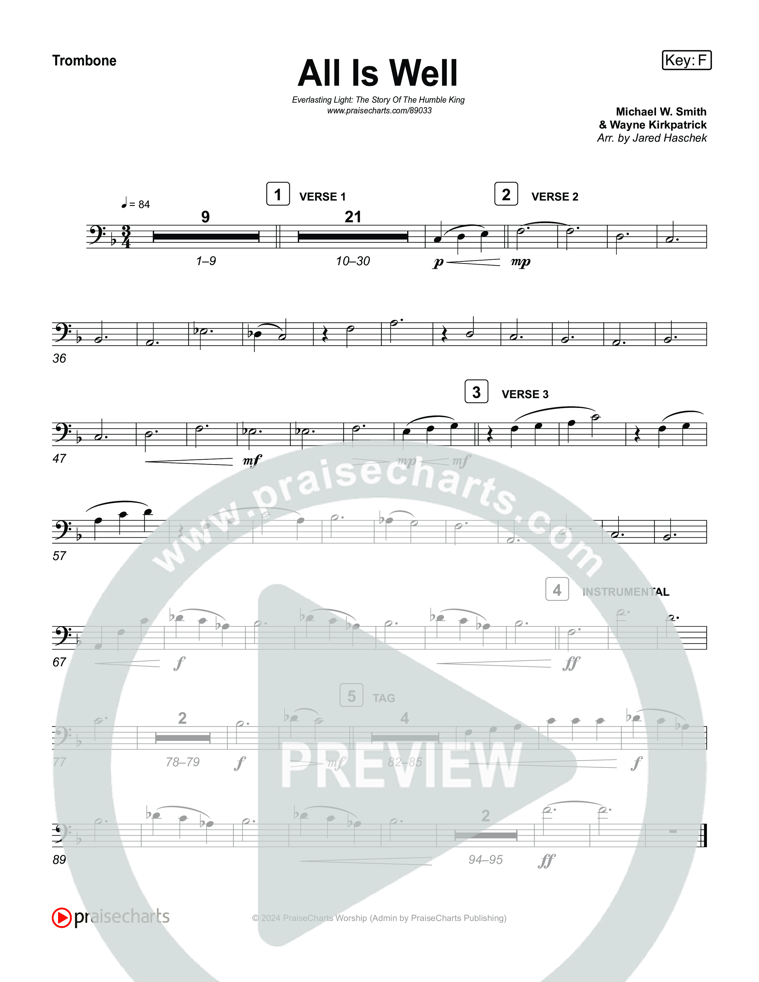 All Is Well Trombone 1,2 (Museum Of The Bible / Arr. Jared Haschek)
