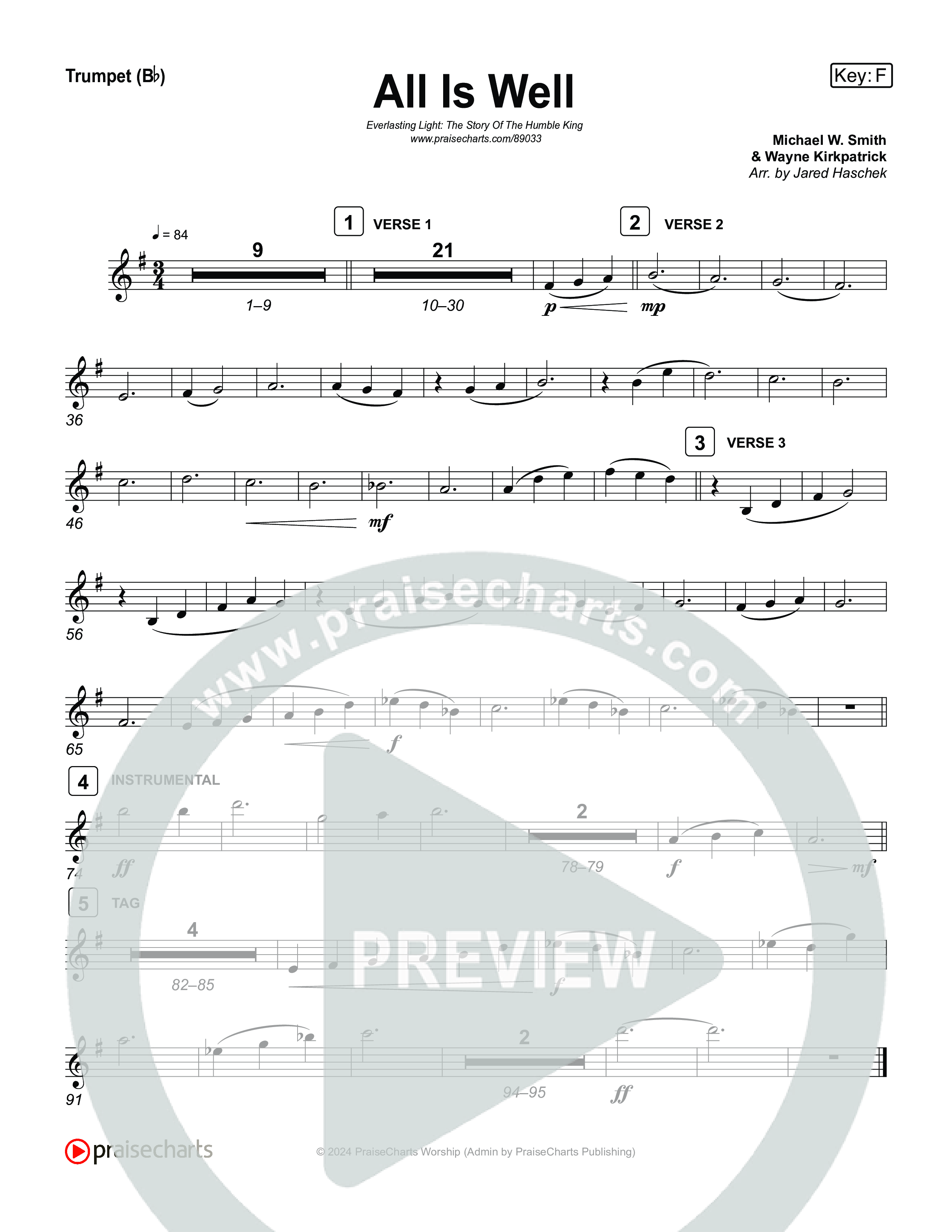 All Is Well Trumpet 1,2 (Museum Of The Bible / Arr. Jared Haschek)