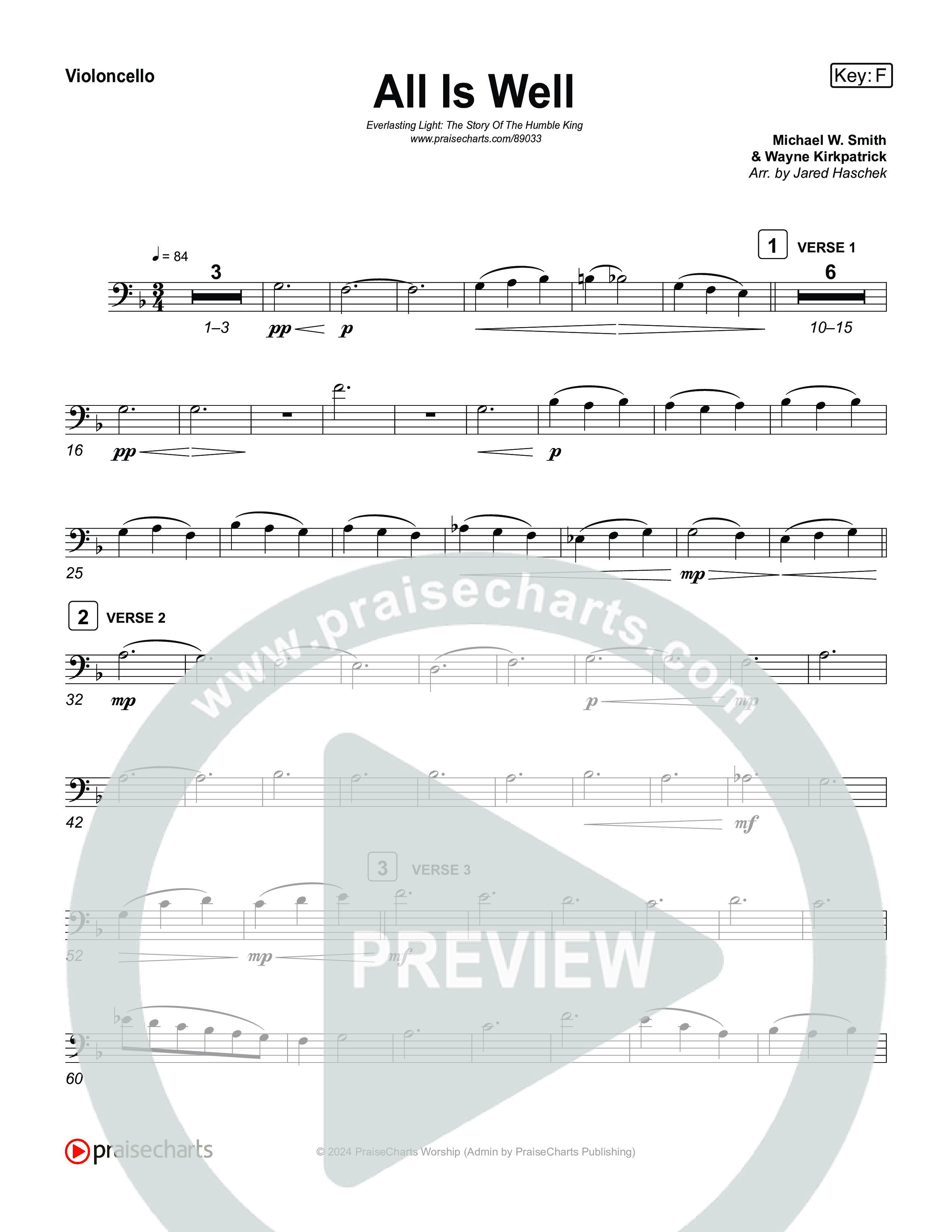 All Is Well Violincello (Museum Of The Bible / Arr. Jared Haschek)