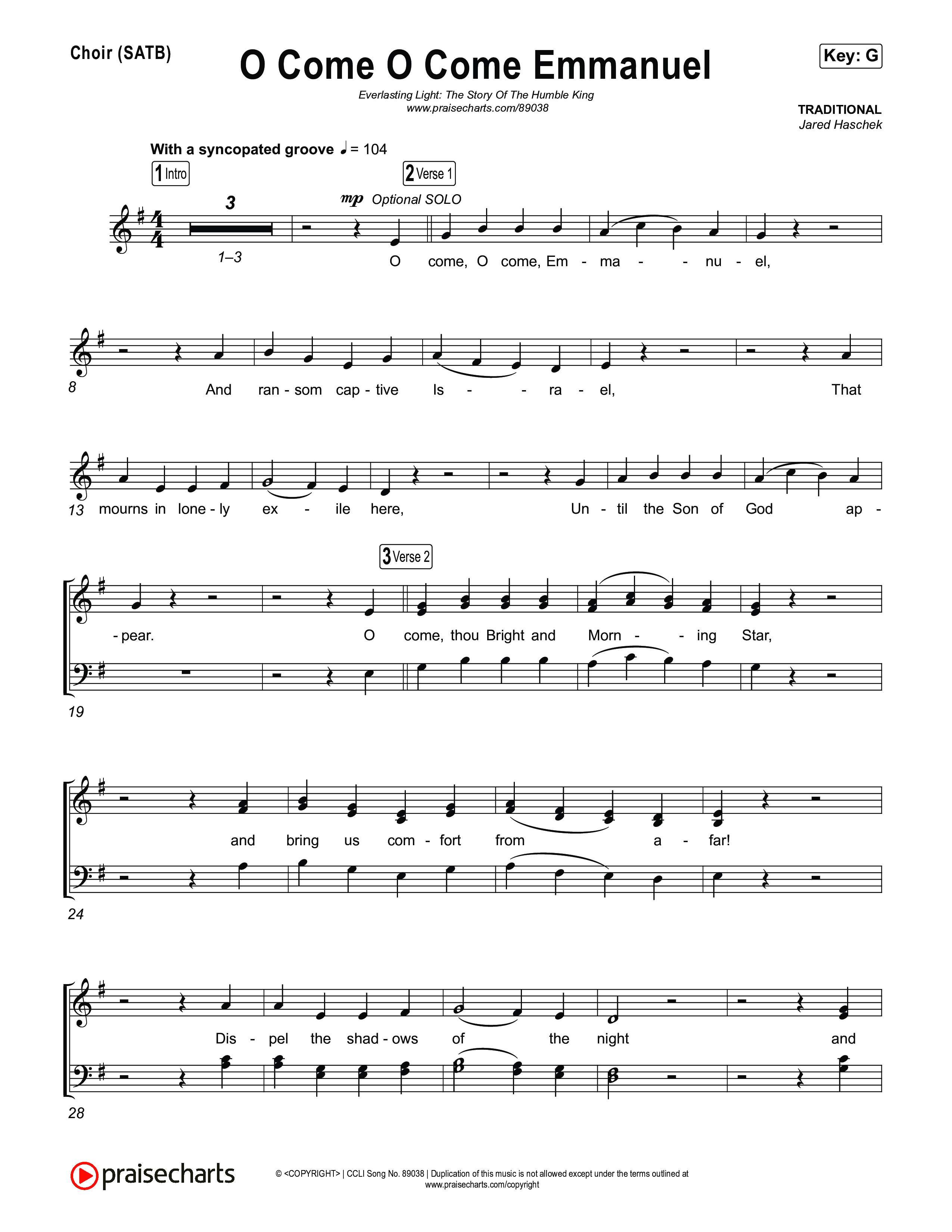 O Come O Come Emmanuel Choir Sheet (SATB) (Museum Of The Bible / Arr. Jared Haschek)