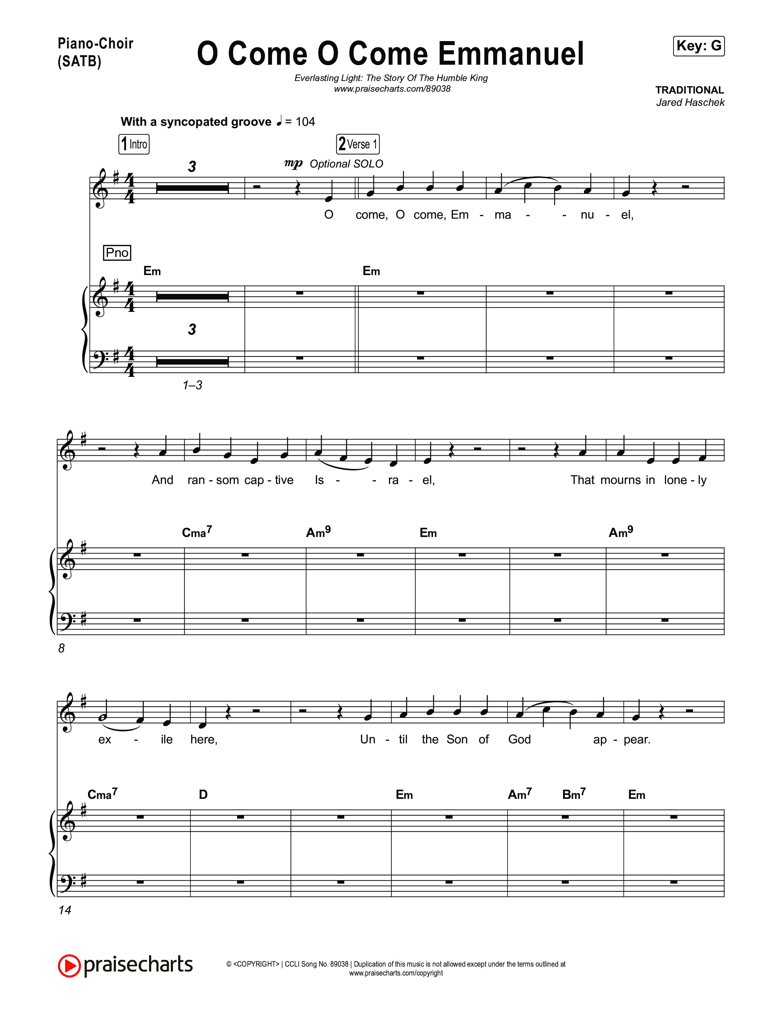 O Come O Come Emmanuel Piano/Vocal (SATB) (Museum Of The Bible / Arr. Jared Haschek)