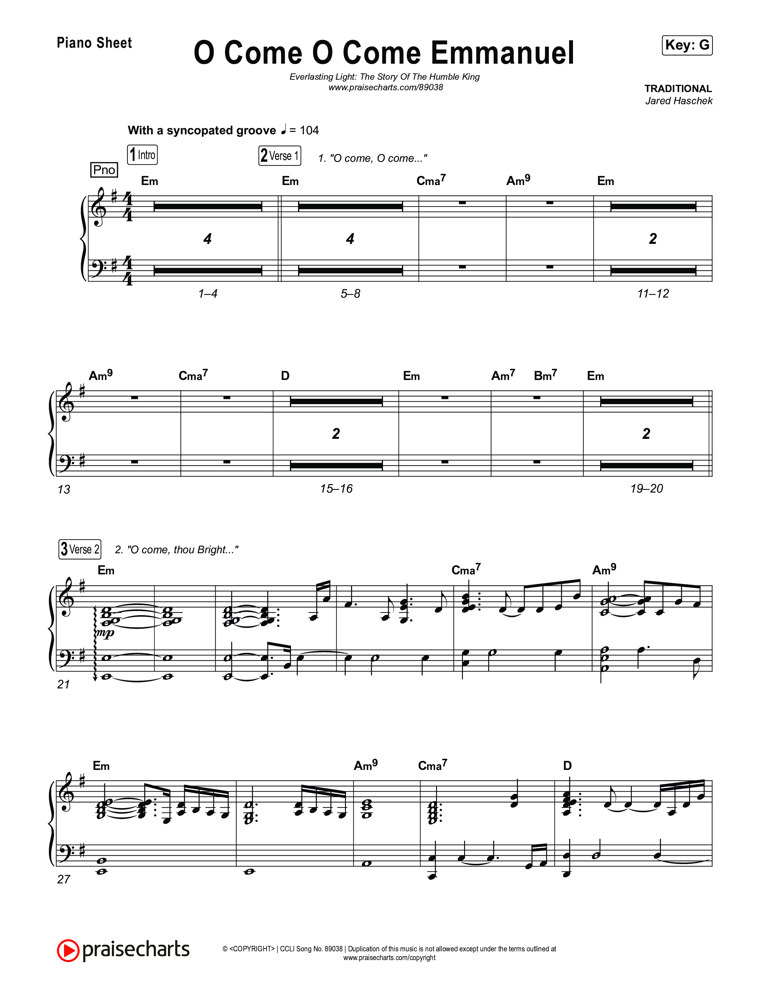 O Come O Come Emmanuel Piano Sheet (Museum Of The Bible / Arr. Jared Haschek)