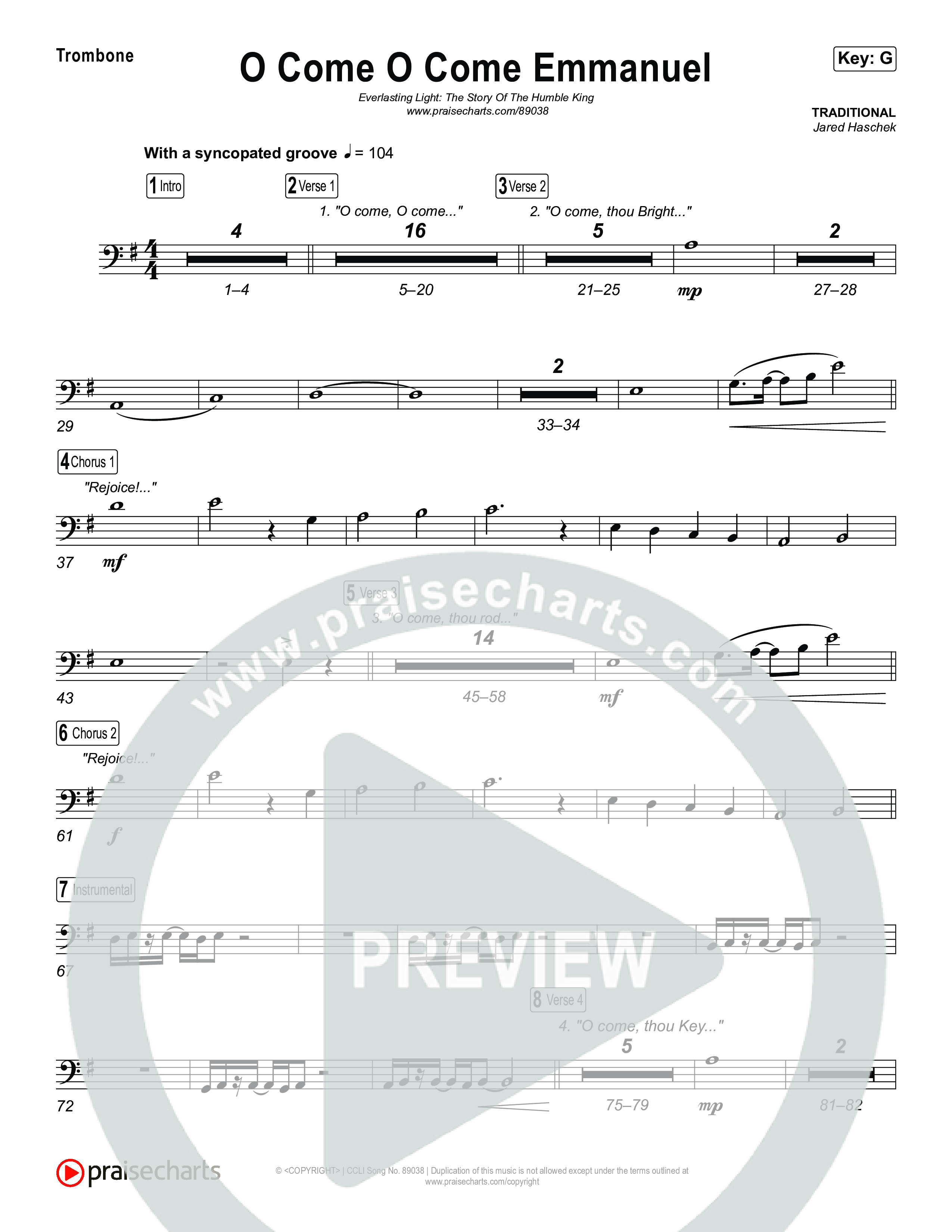 O Come O Come Emmanuel Trombone 1,2 (Museum Of The Bible / Arr. Jared Haschek)