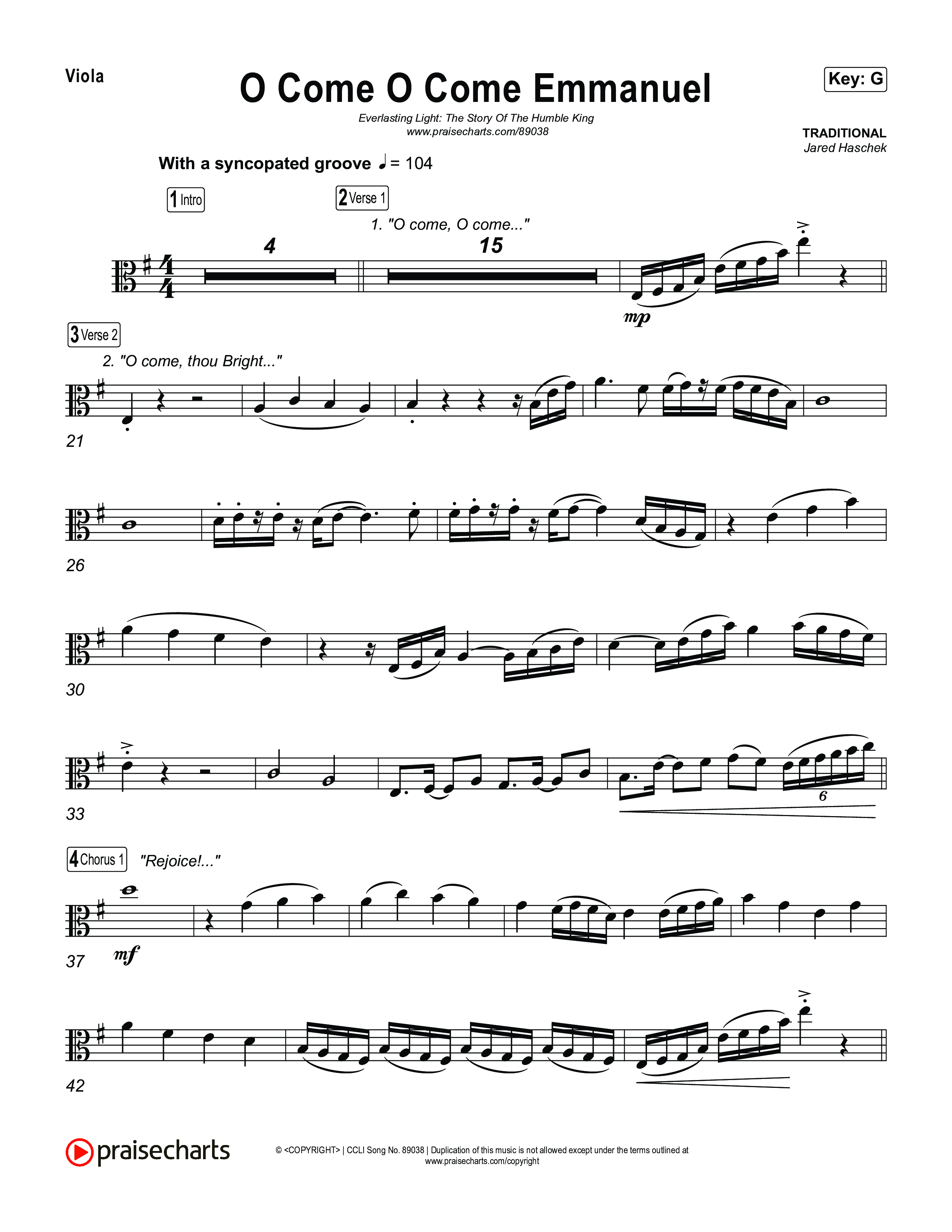 O Come O Come Emmanuel Viola (Museum Of The Bible / Arr. Jared Haschek)