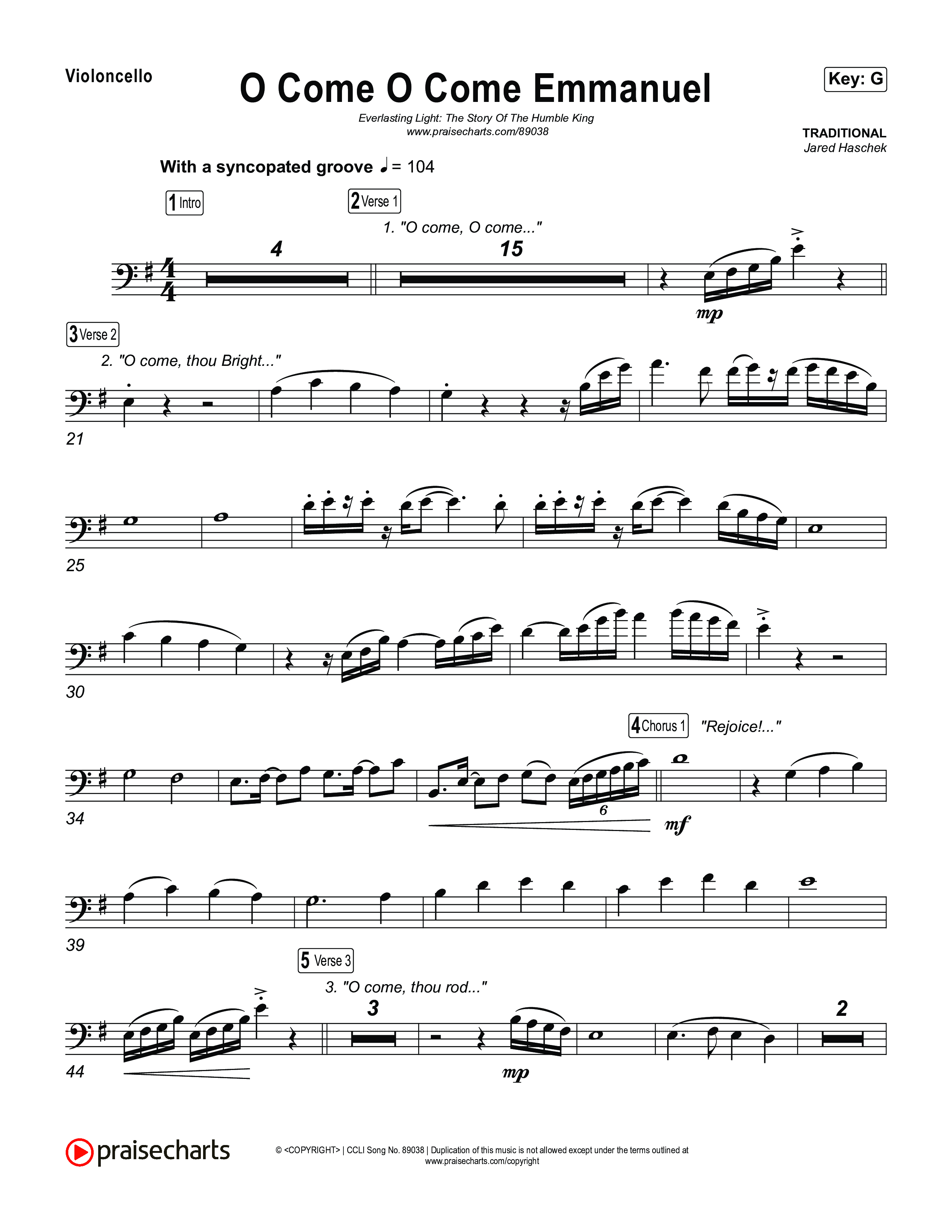 O Come O Come Emmanuel Violincello (Museum Of The Bible / Arr. Jared Haschek)