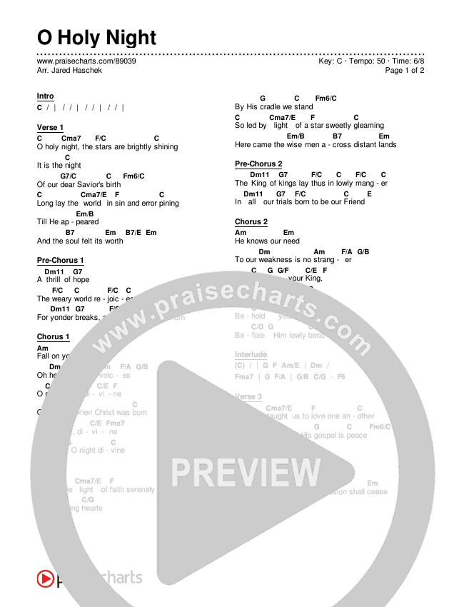 O Holy Night Chords & Lyrics (Museum Of The Bible / Arr. Jared Haschek)