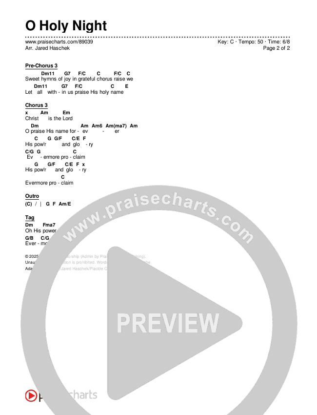 O Holy Night Chords & Lyrics (Museum Of The Bible / Arr. Jared Haschek)