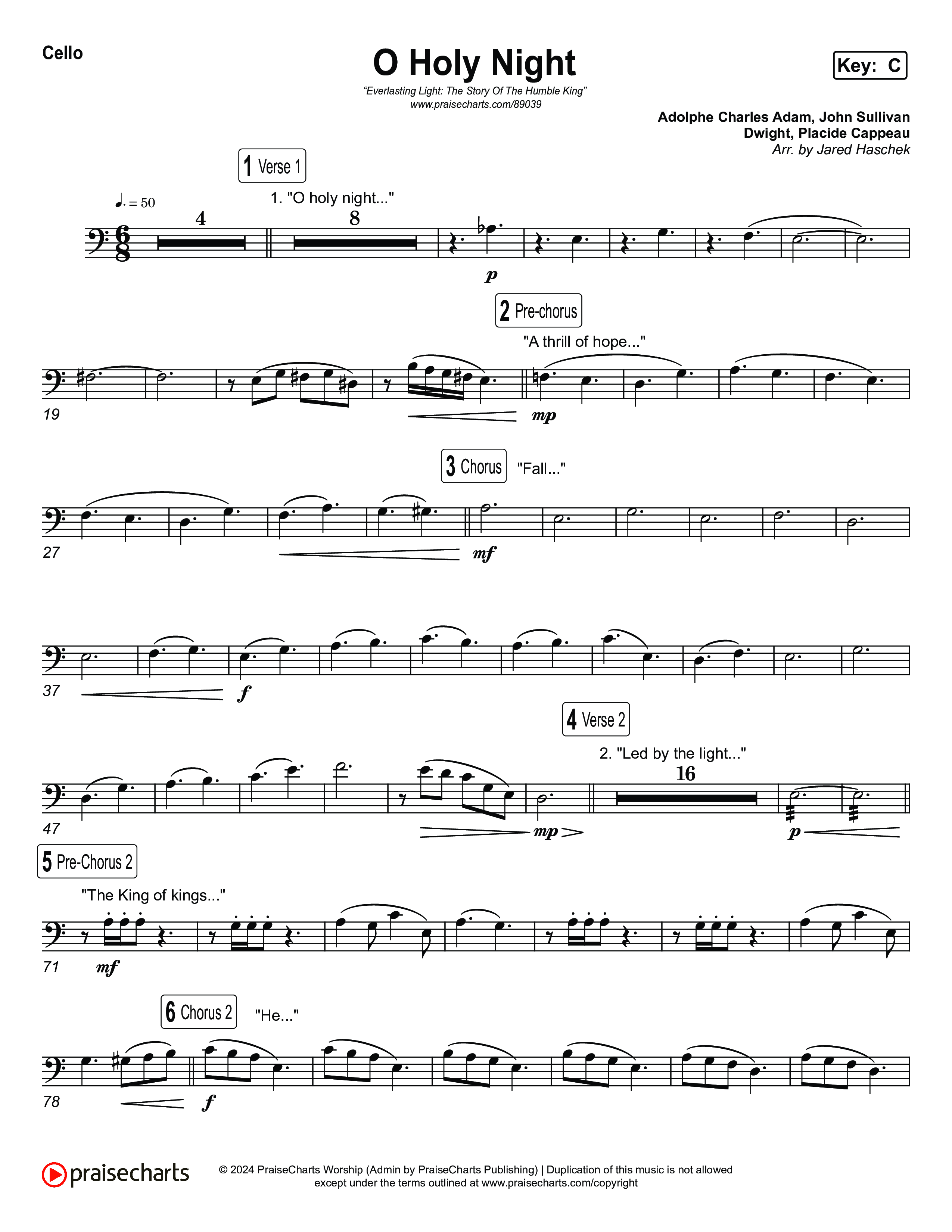 O Holy Night Cello (Museum Of The Bible / Arr. Jared Haschek)