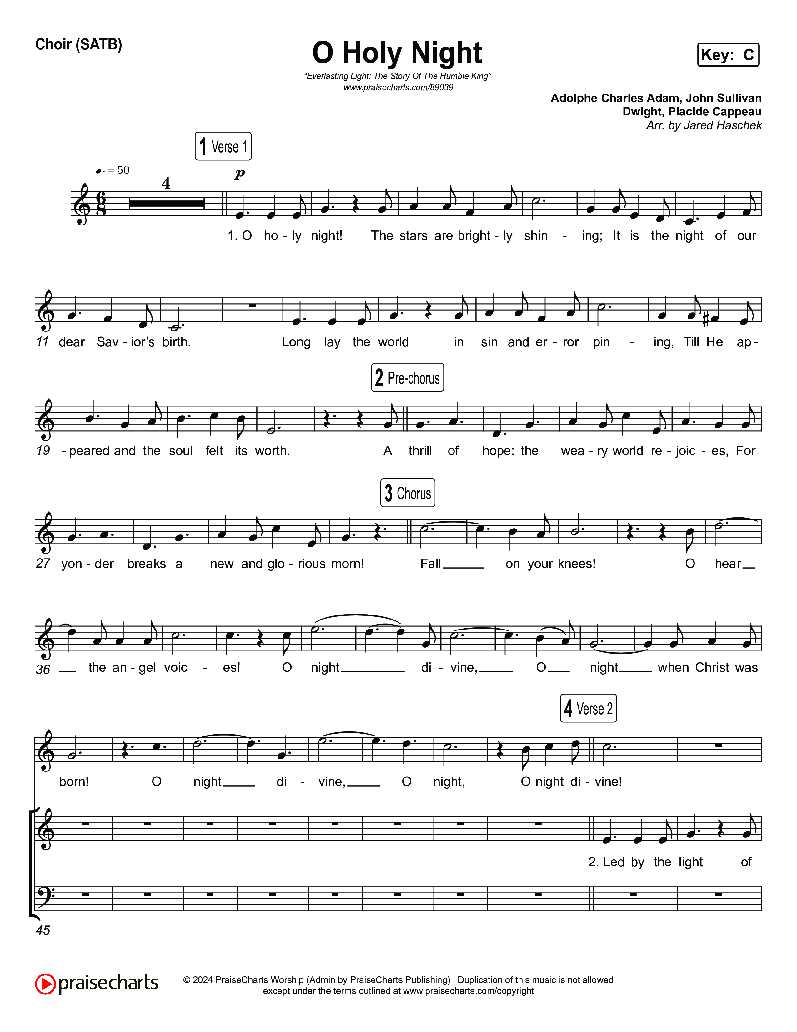 O Holy Night Choir Sheet (SATB) (Museum Of The Bible / Arr. Jared Haschek)