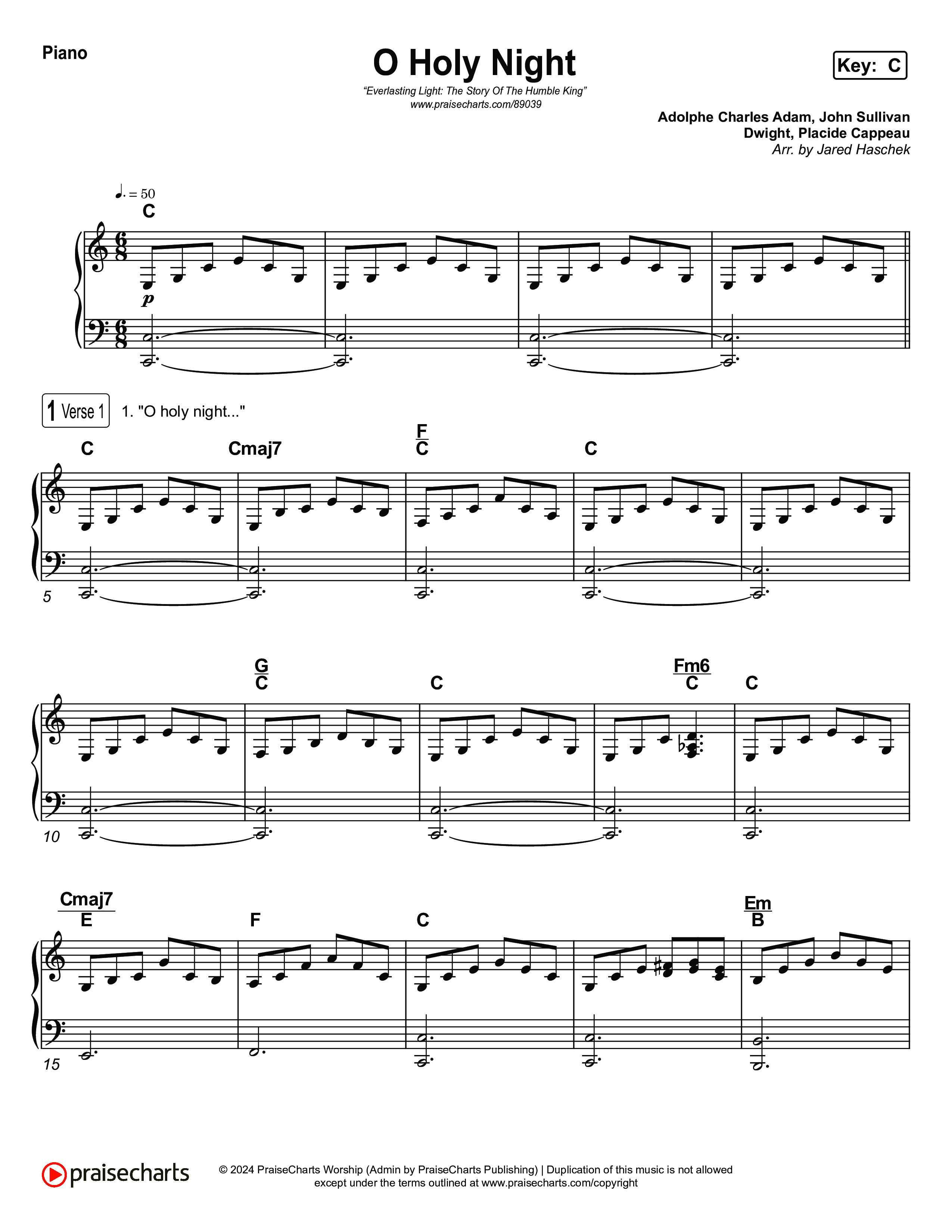 O Holy Night Piano Sheet (Museum Of The Bible / Arr. Jared Haschek)