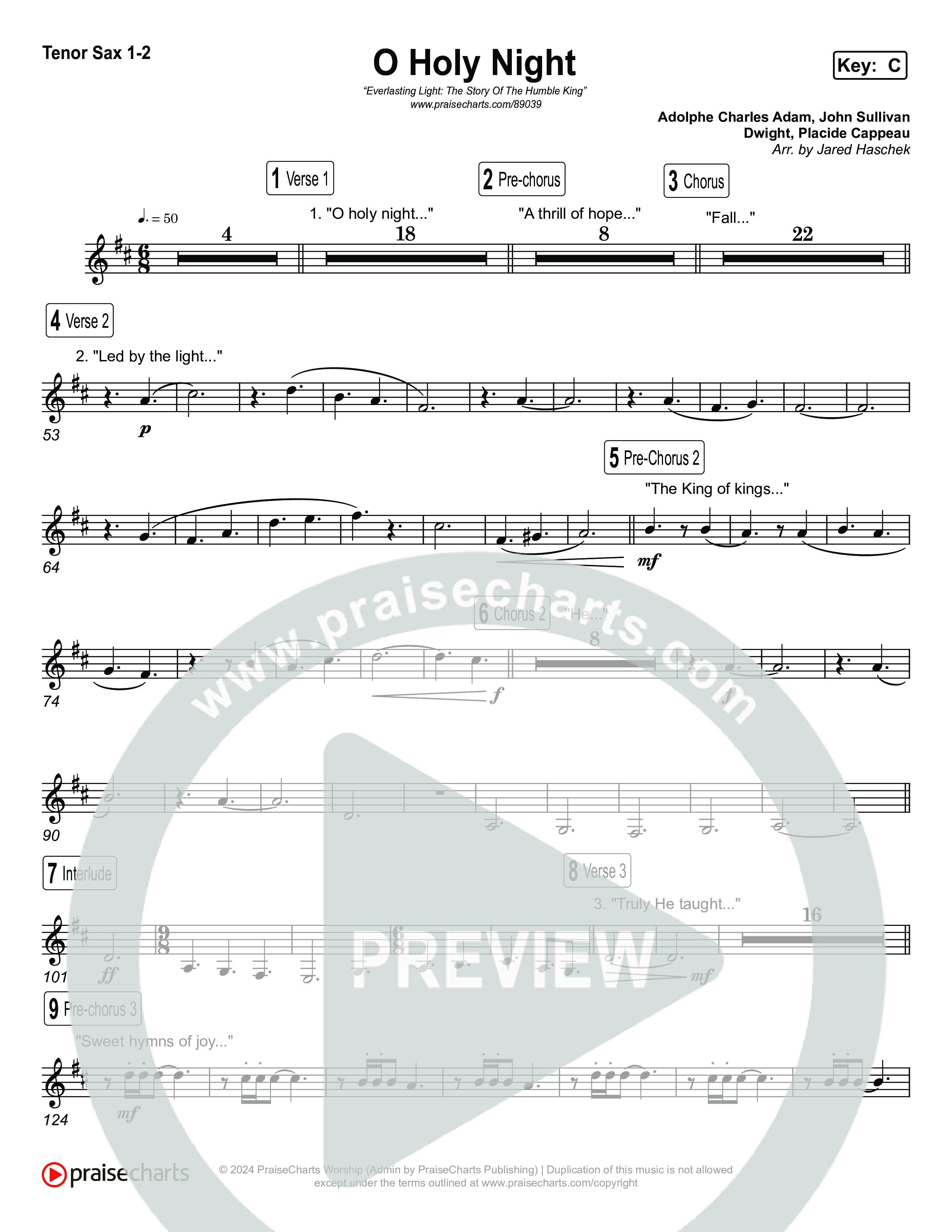 O Holy Night Tenor Sax 1,2 (Museum Of The Bible / Arr. Jared Haschek)