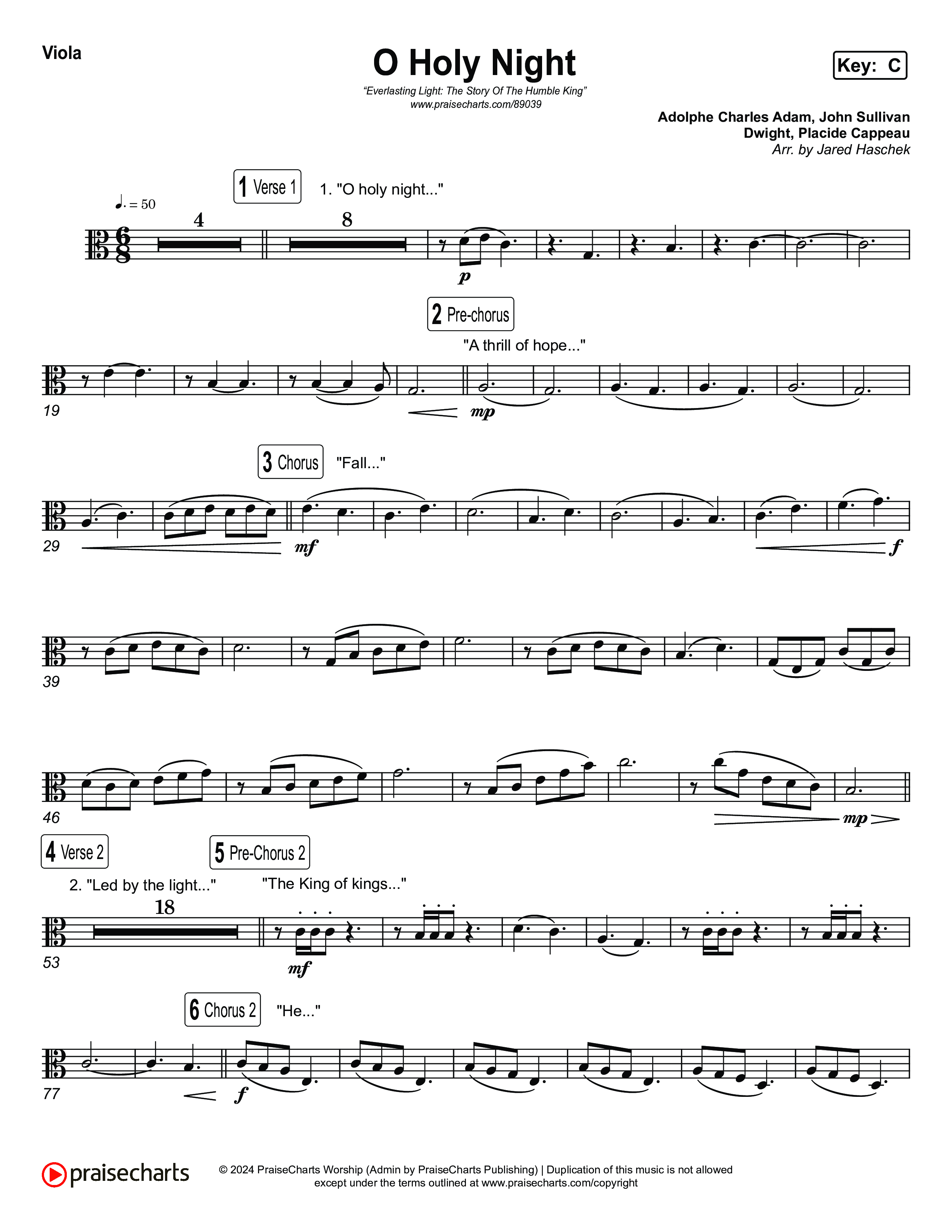 O Holy Night Viola (Museum Of The Bible / Arr. Jared Haschek)