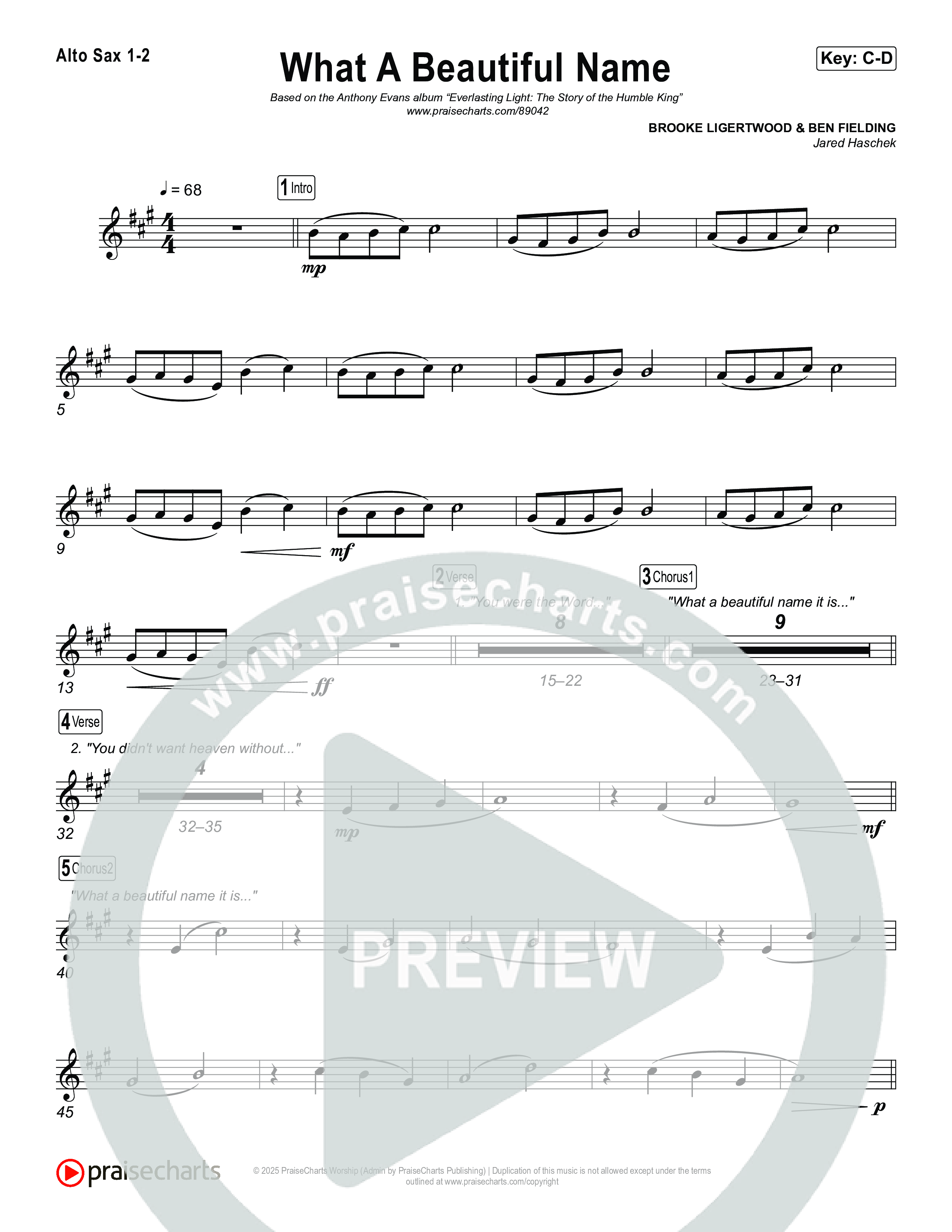 What A Beautiful Name Alto Sax 1,2 (Museum Of The Bible / Arr. Jared Haschek)