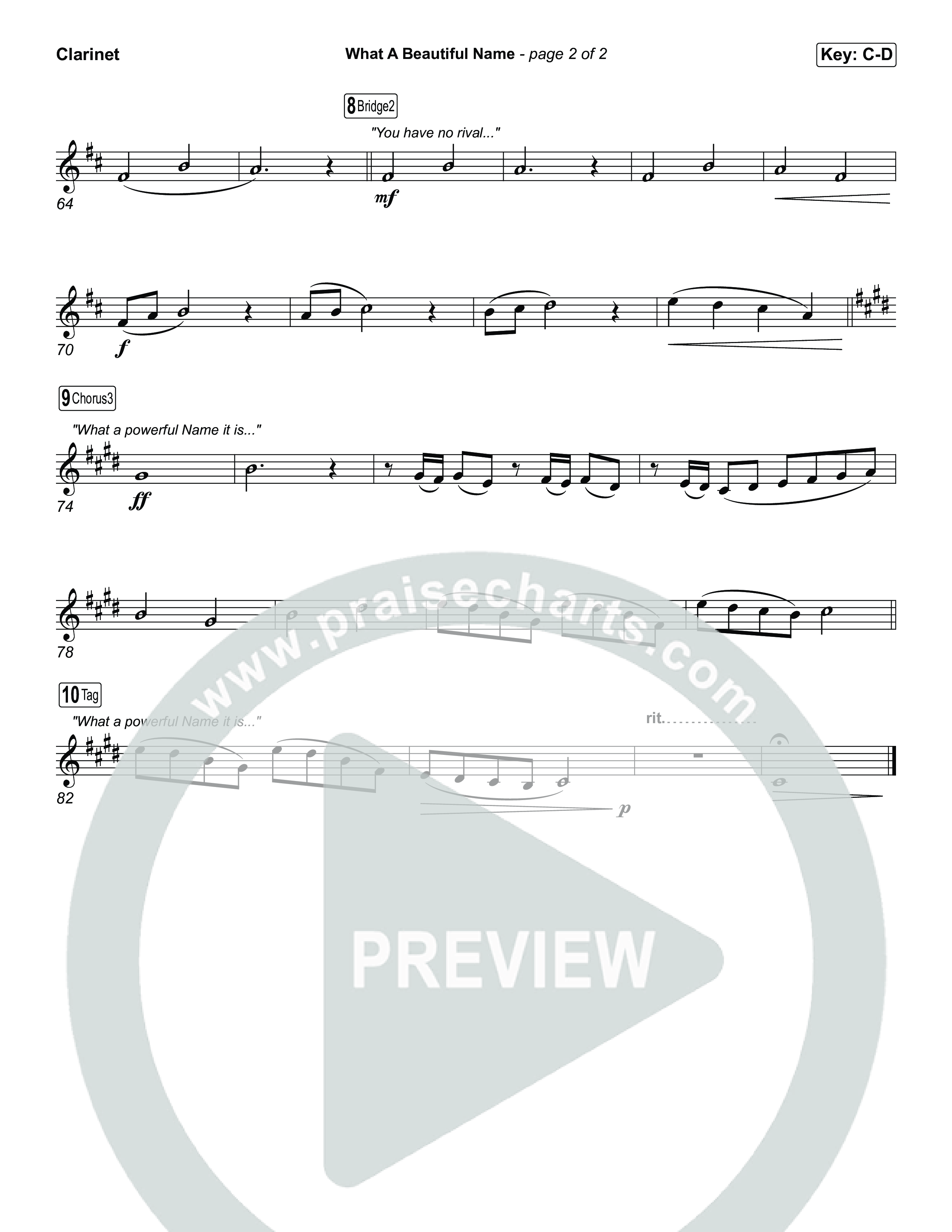 What A Beautiful Name Clarinet 1,2 (Museum Of The Bible / Arr. Jared Haschek)