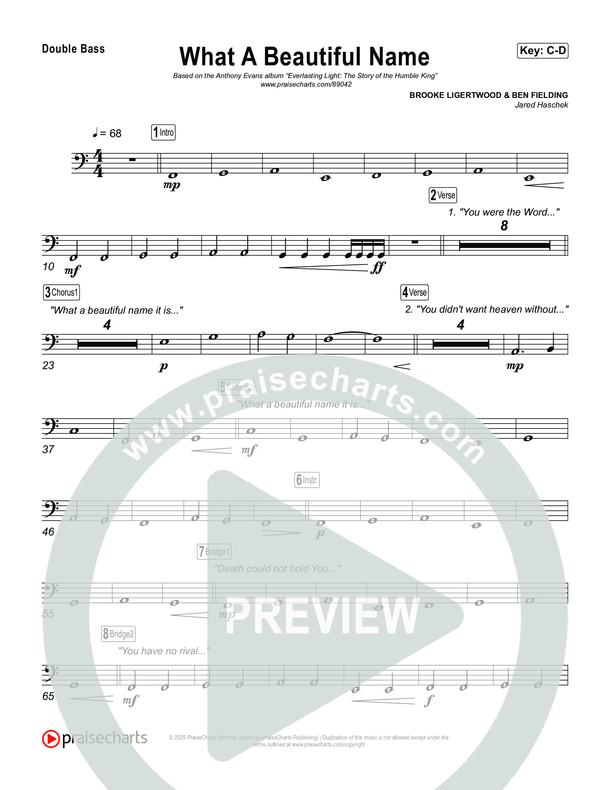 What A Beautiful Name String Bass (Museum Of The Bible / Arr. Jared Haschek)