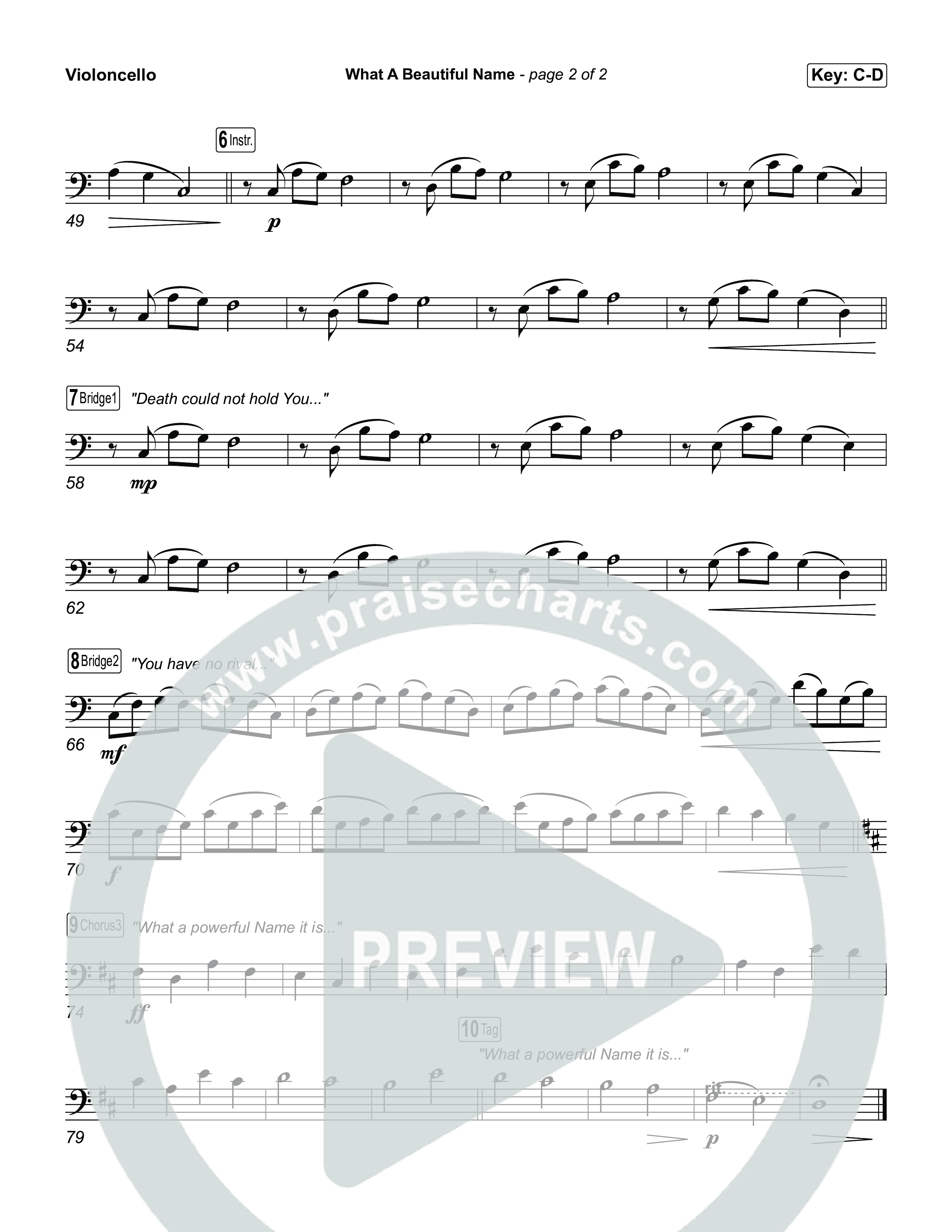 What A Beautiful Name Violincello (Museum Of The Bible / Arr. Jared Haschek)