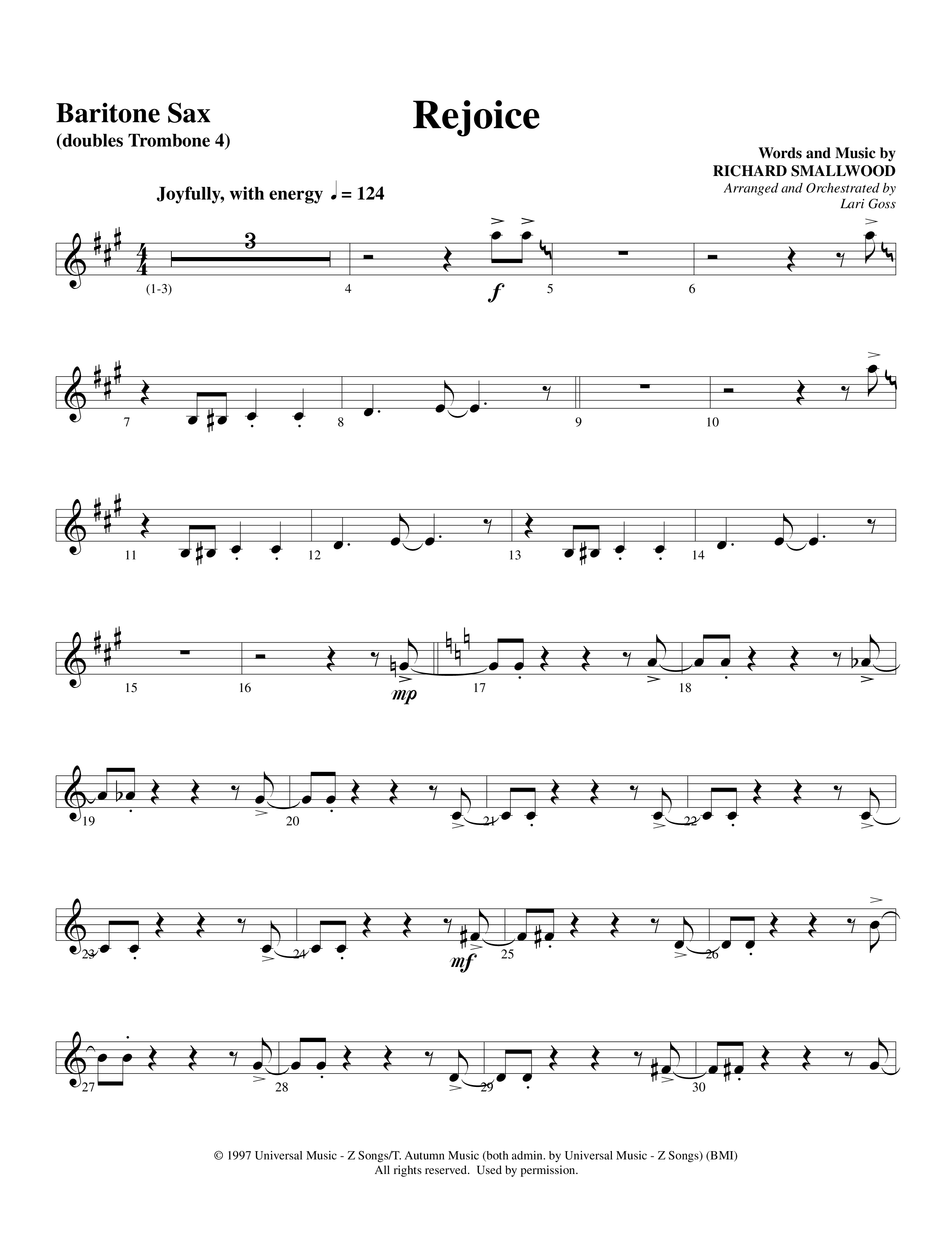 Rejoice (Choral Anthem SATB) Bari Sax (Word Music Choral / Arr. Lari Goss)