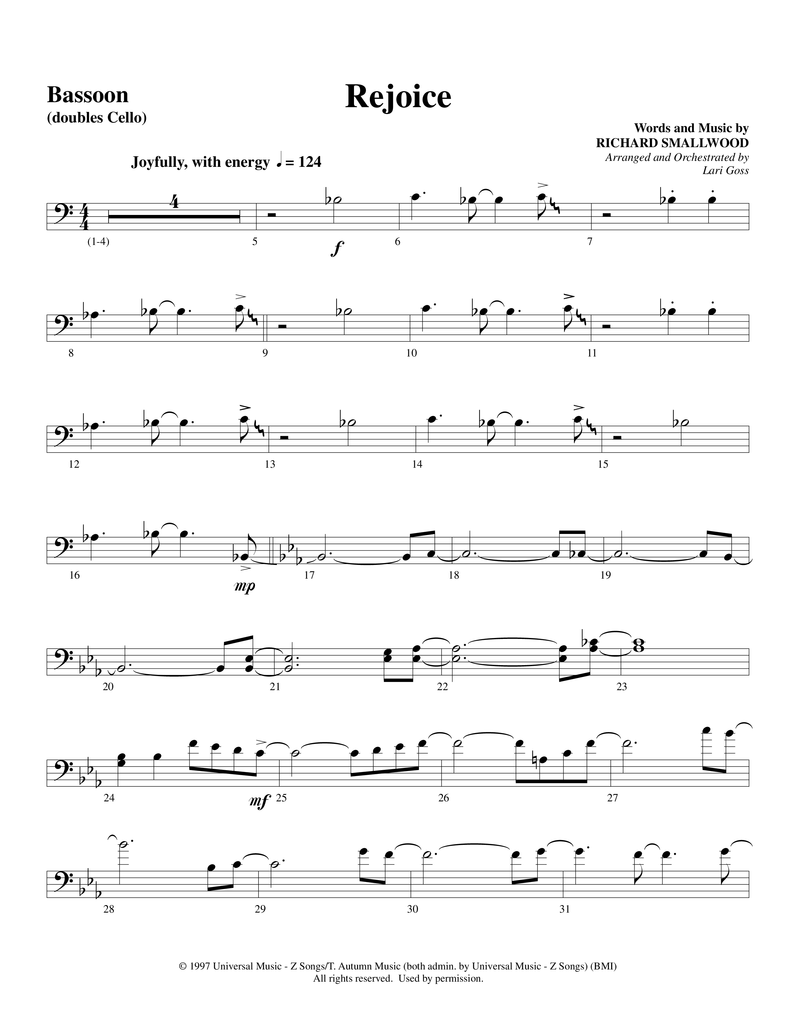 Rejoice (Choral Anthem SATB) Bassoon (Word Music Choral / Arr. Lari Goss)