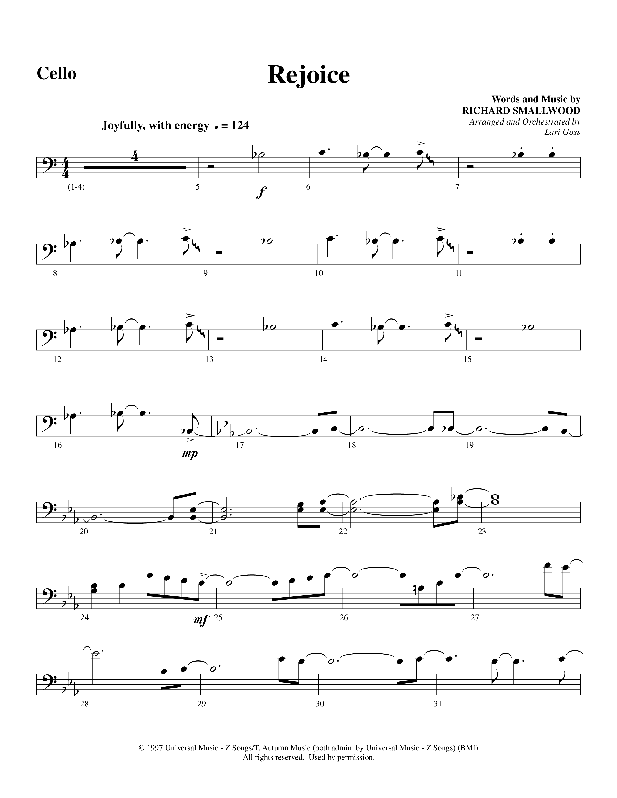Rejoice (Choral Anthem SATB) Cello (Word Music Choral / Arr. Lari Goss)