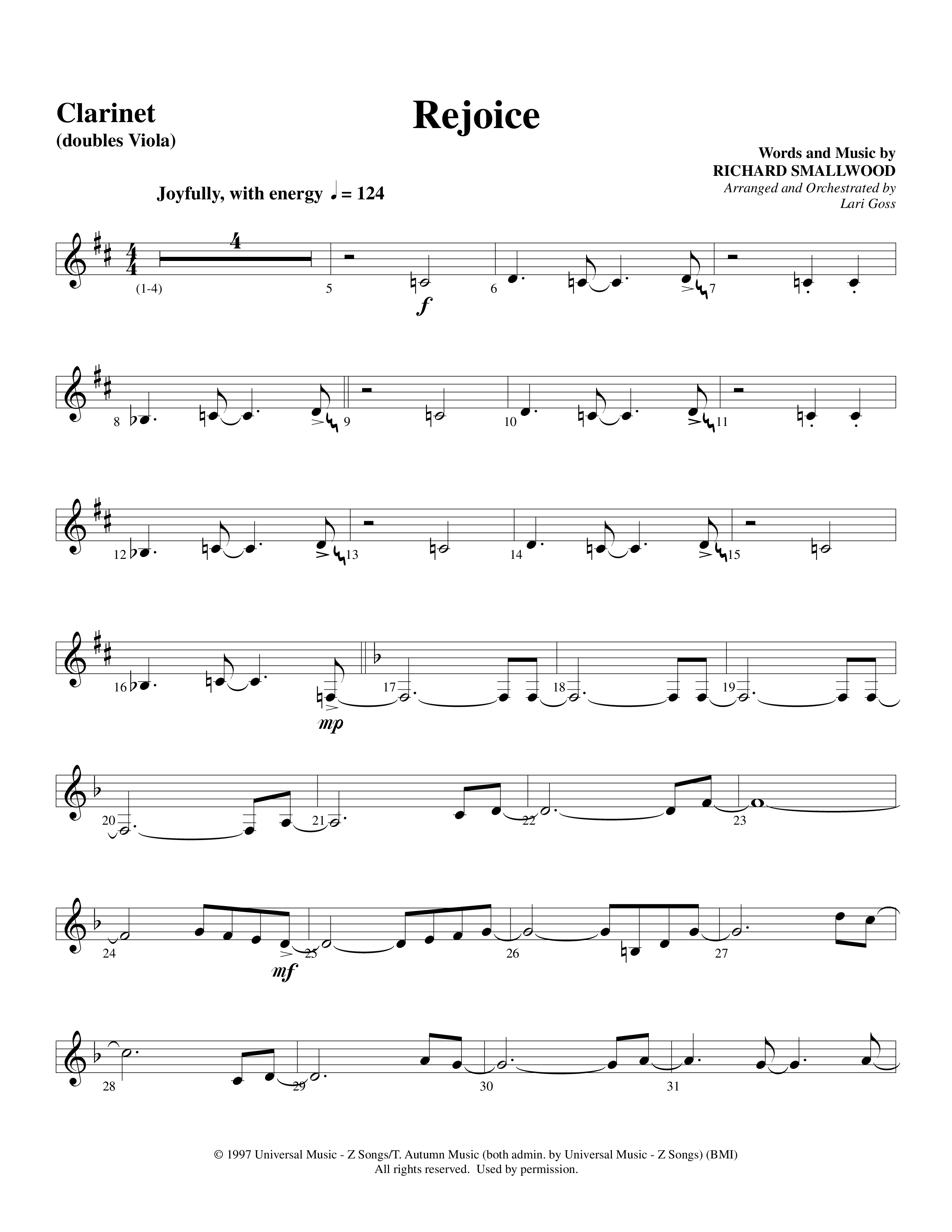 Rejoice (Choral Anthem SATB) Clarinet (Word Music Choral / Arr. Lari Goss)