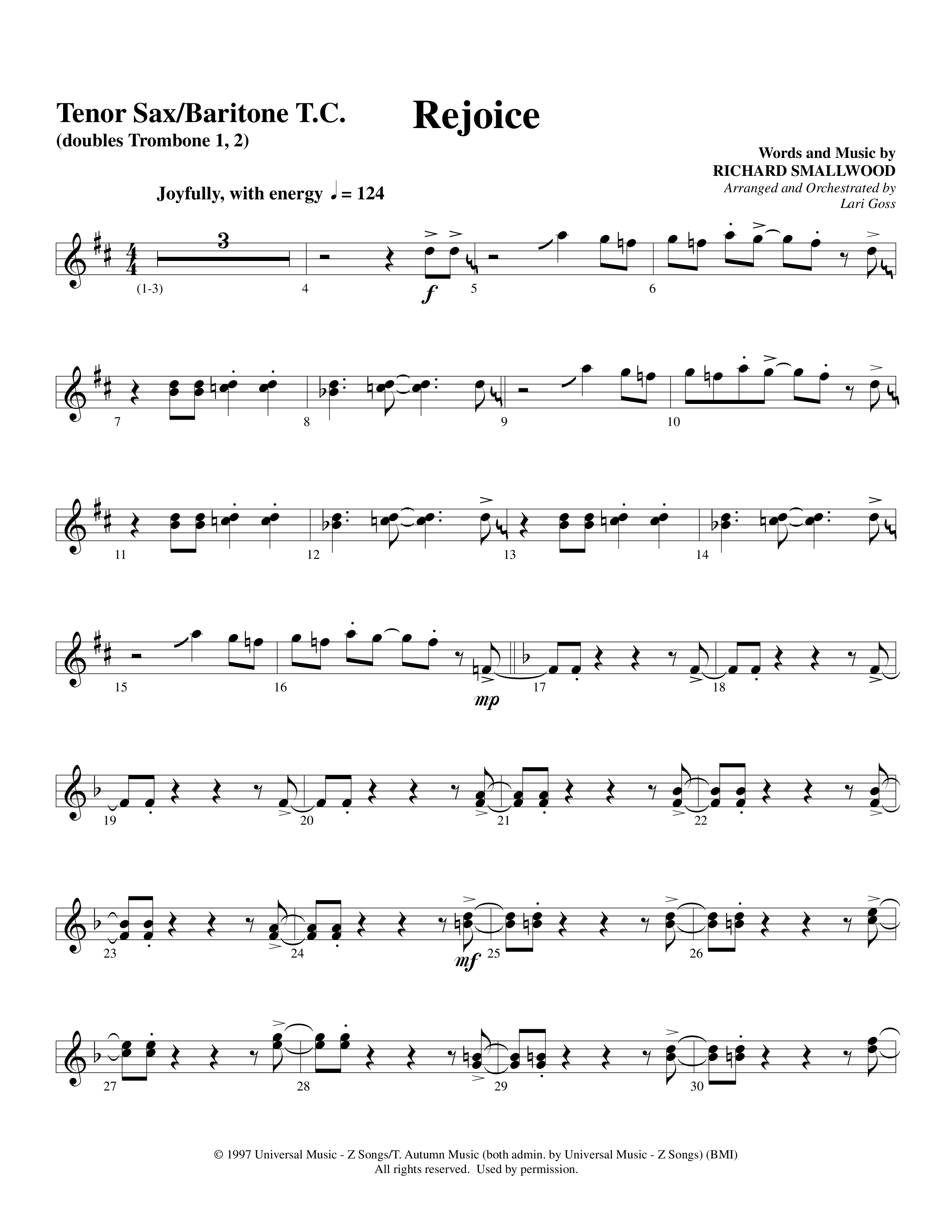 Rejoice (Choral Anthem SATB) Tenor Sax/Baritone T.C. (Word Music Choral / Arr. Lari Goss)