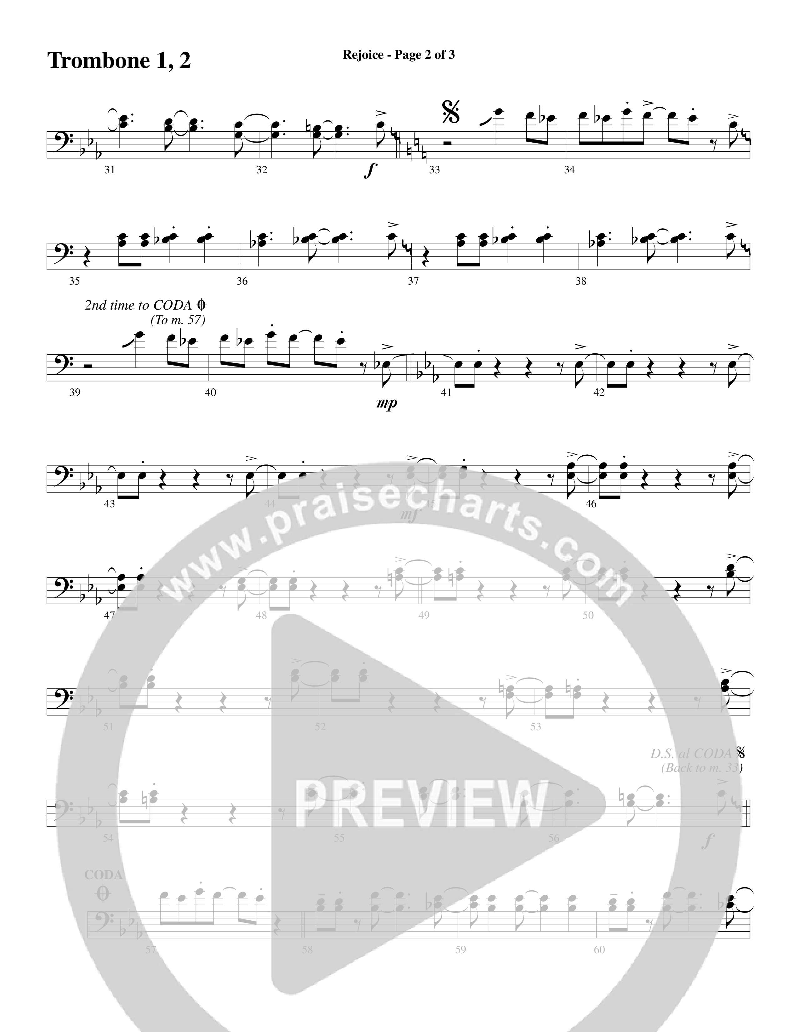Rejoice (Choral Anthem SATB) Trombone 1/2 (Word Music Choral / Arr. Lari Goss)