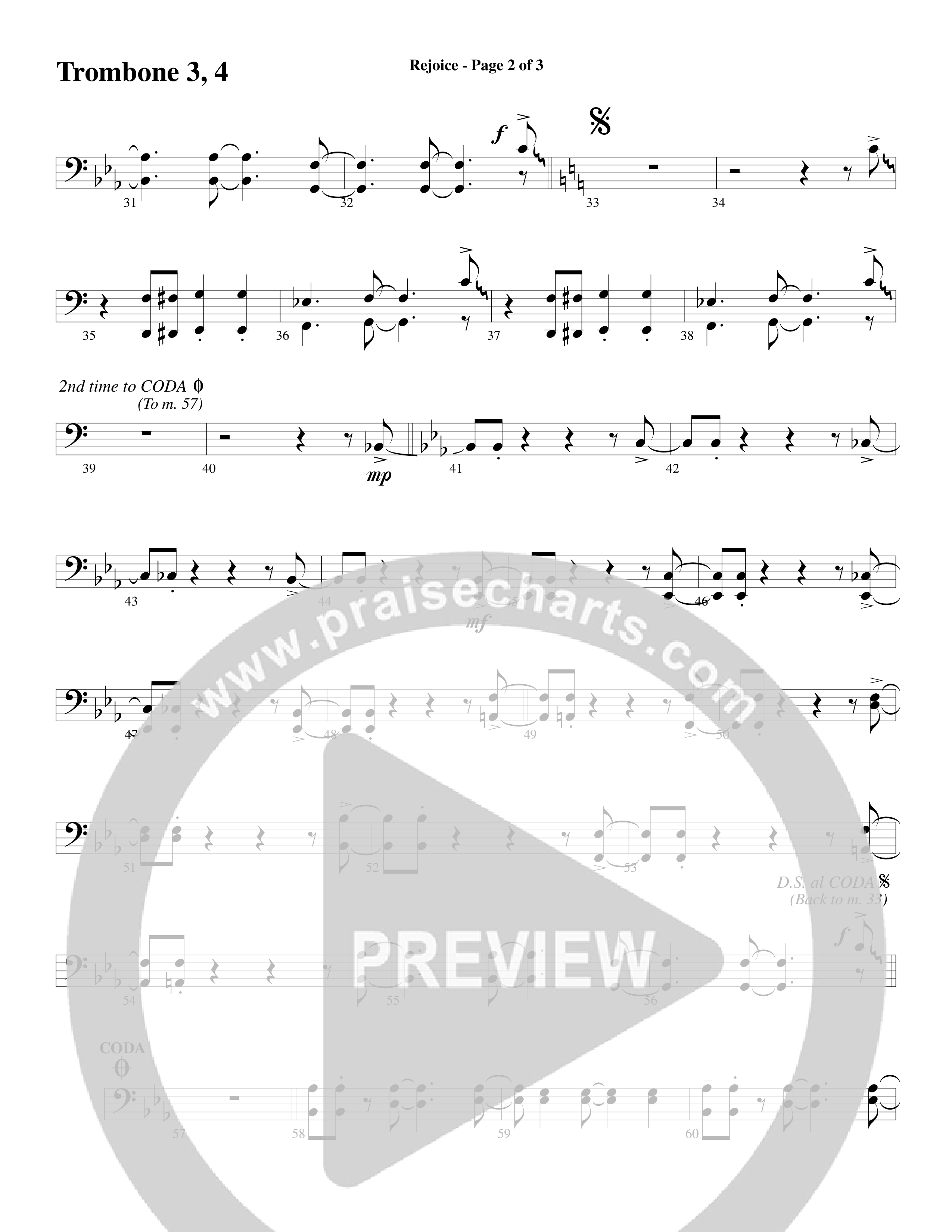 Rejoice (Choral Anthem SATB) Trombone 3/4 (Word Music Choral / Arr. Lari Goss)